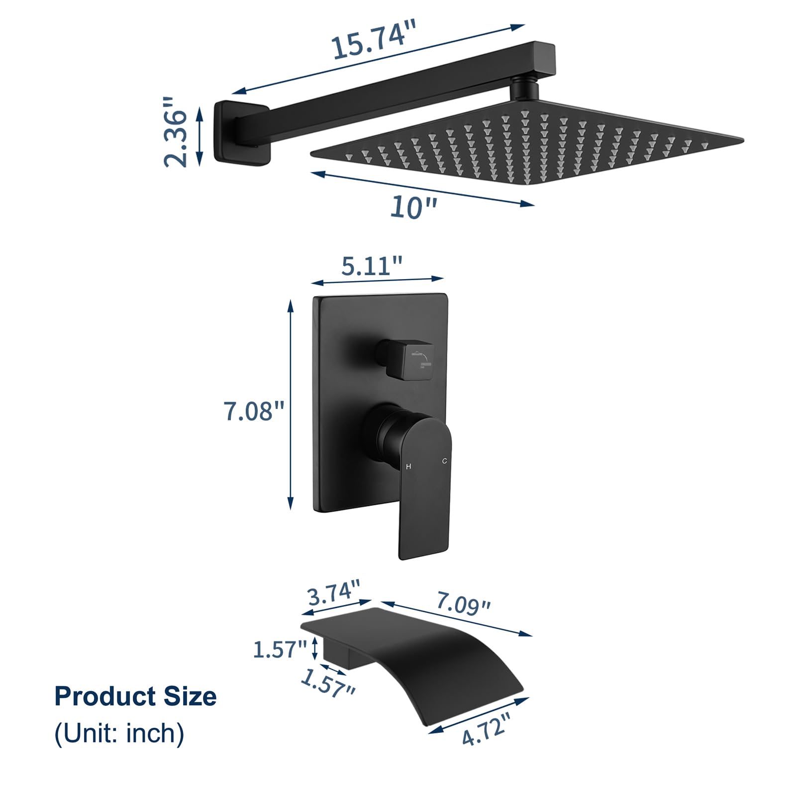 Matte Black Shower Valve Trim Kit with Tub Spout - Complete Wall Mounted Tub Shower System Set - Includes Rough-in Valve - Perfect for Bathroom Renovation & Modern Home Upgrade