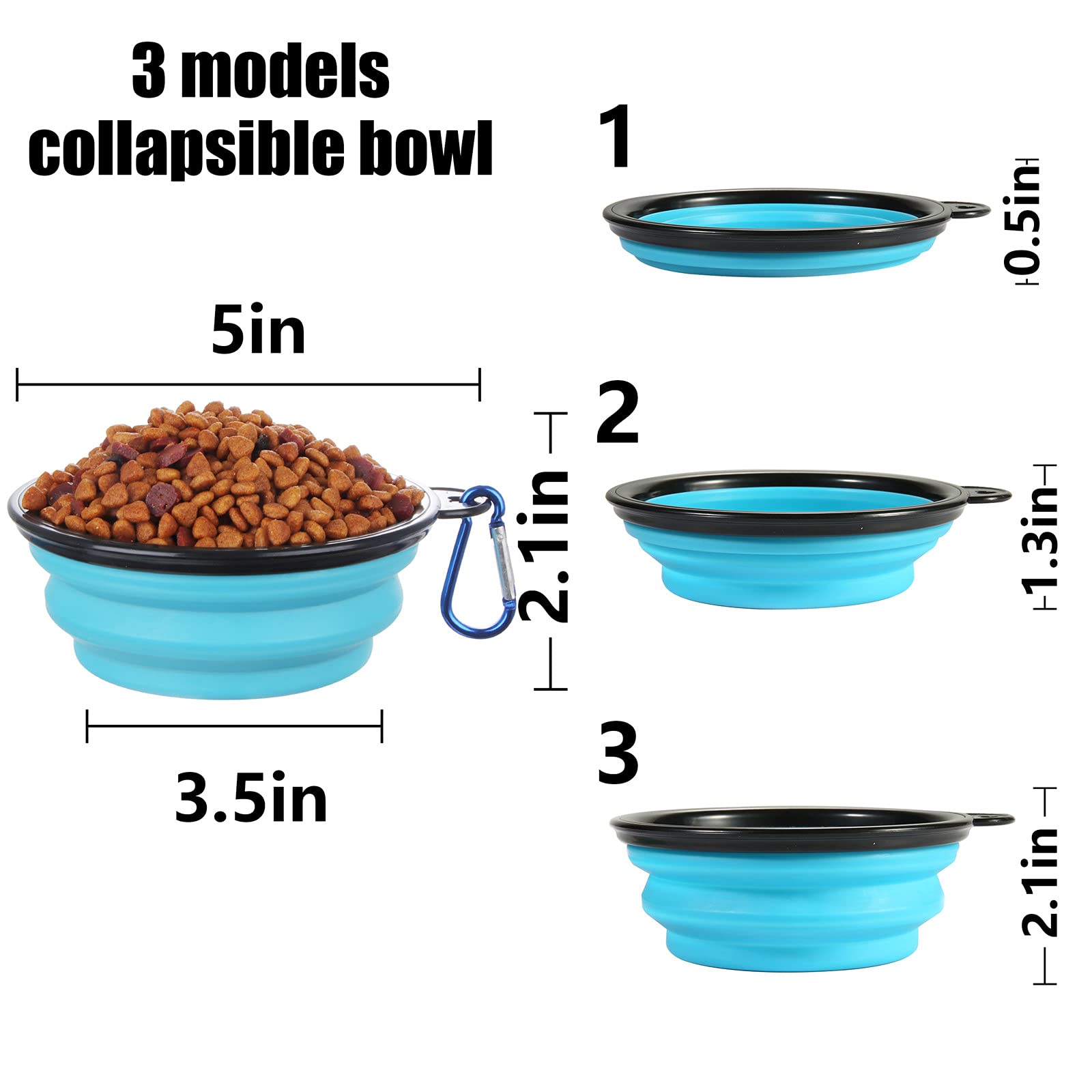 SLSON 2-Pack Collapsible Pet Bowls with Lids - Portable Foldable Dog & Cat Food and Water Dish for Travel, Walking, Camping, Hiking (Light Blue & Green, Small) - Perfect for Outdoor Adventures and Daily Use
