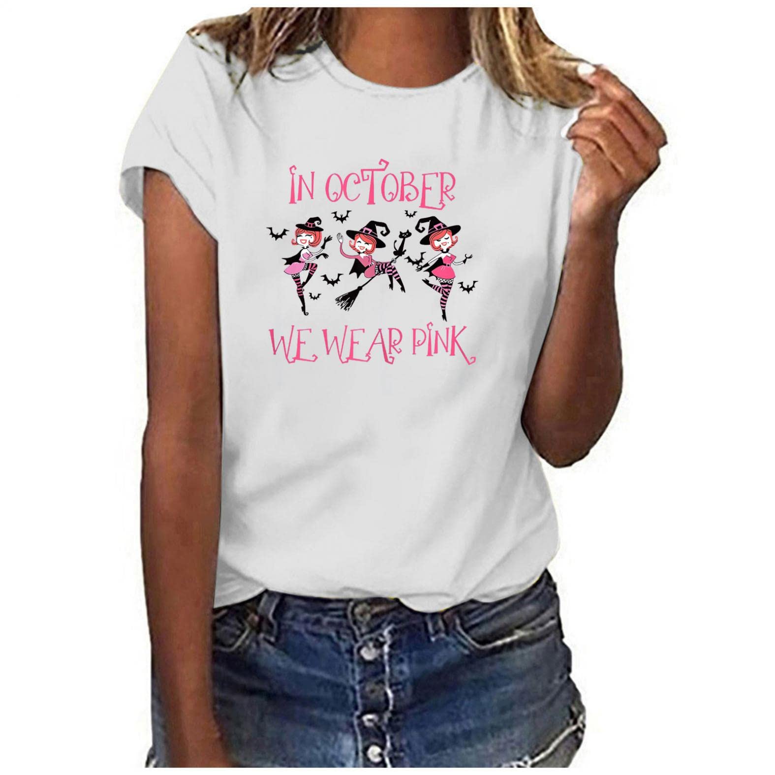 Women's Breast Cancer Awareness T-Shirt - Pink October Love & Peace Support Shirt - Comfortable Cotton Top for Survivors, Supporters & Fundraising Events