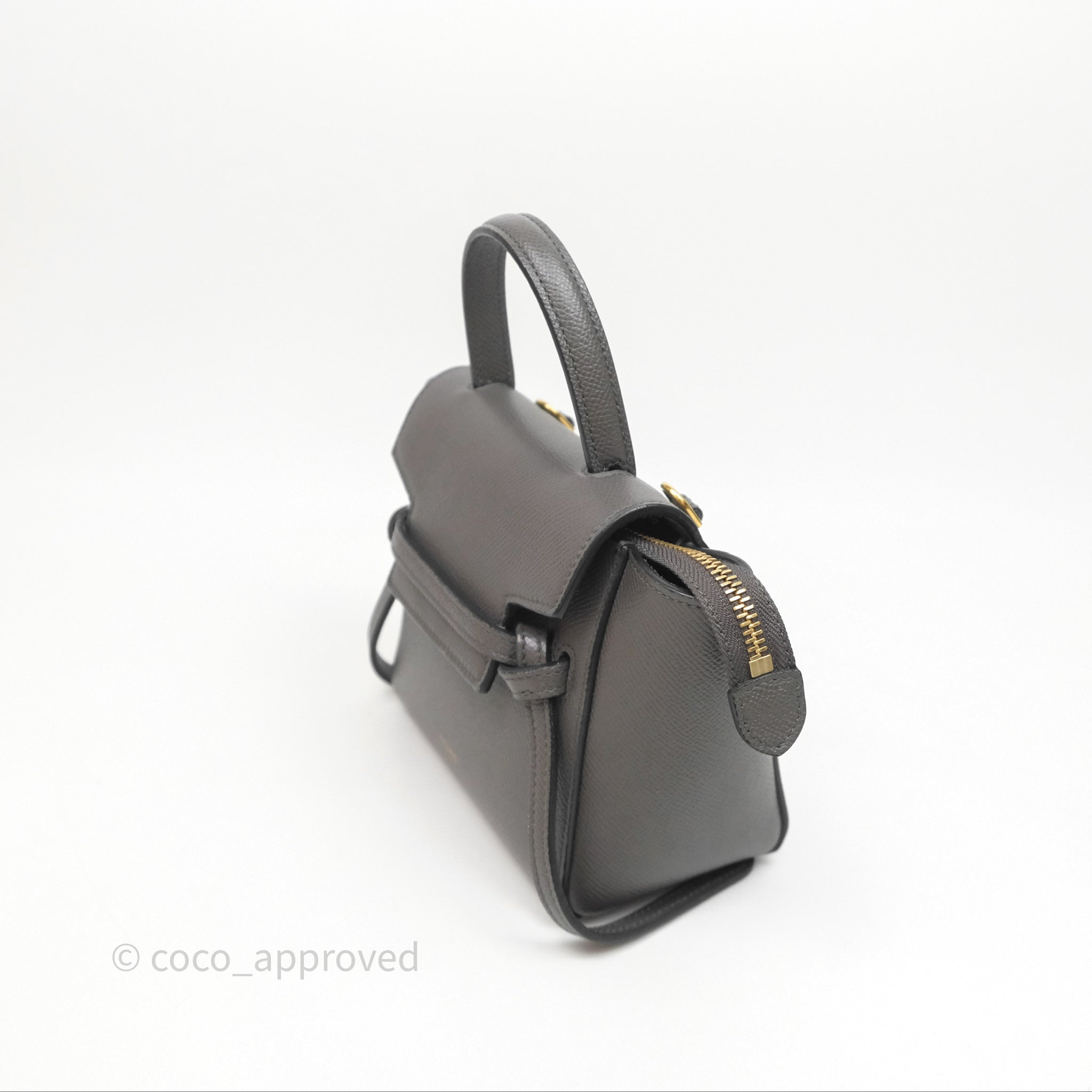 Celine Pico Belt Bag in Grey Grained Calfskin with Gold Hardware - Luxury Crossbody Bag for Women, Perfect for Everyday Use & Special Occasions