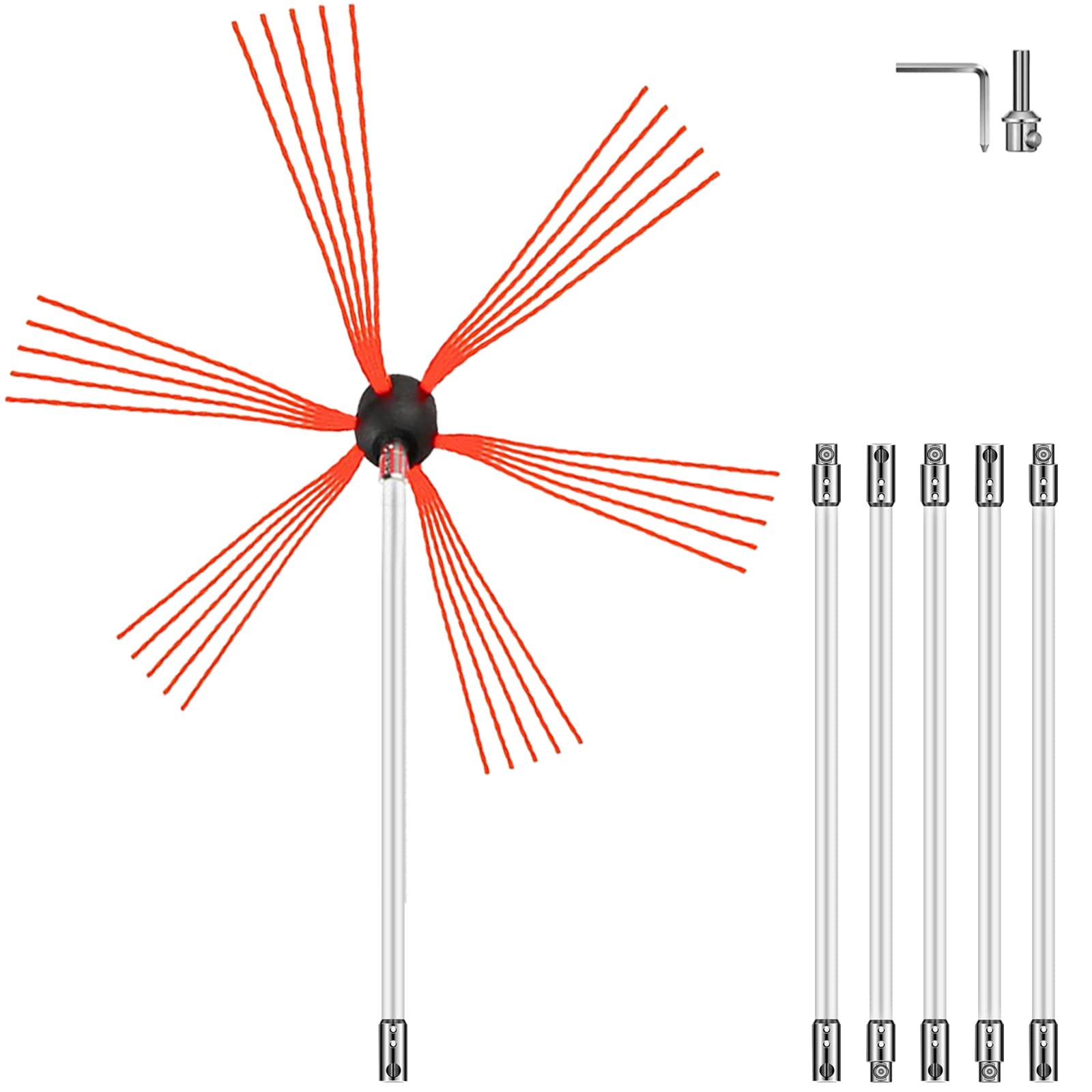 VEVOR 20FT Chimney Sweep Kit with 6 Nylon Flexible Rods - Rotary Drill-Powered Chimney Cleaning Brush for Fireplace Flue Maintenance - Perfect for Home Fireplace, Wood Stove & Chimney Cleaning