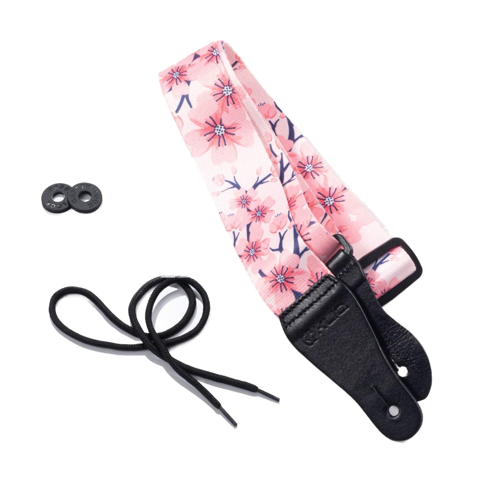 KLIQ Vintage Woven Guitar Strap for Acoustic & Electric Guitars - 2 Free Rubber Strap Locks, 2 Picks & 1 Lace (Pink Floral) | Perfect for Live Performances, Studio Sessions & Music Practice
