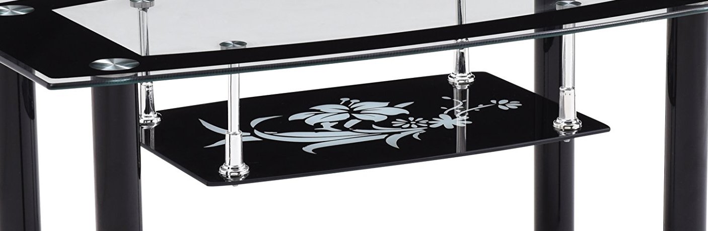 Hodedah 2-Tier Rectangle Tempered Glass Coffee Table - Black | Modern Living Room Furniture for Small Spaces | Perfect for Apartments, Dorms & Home Decor