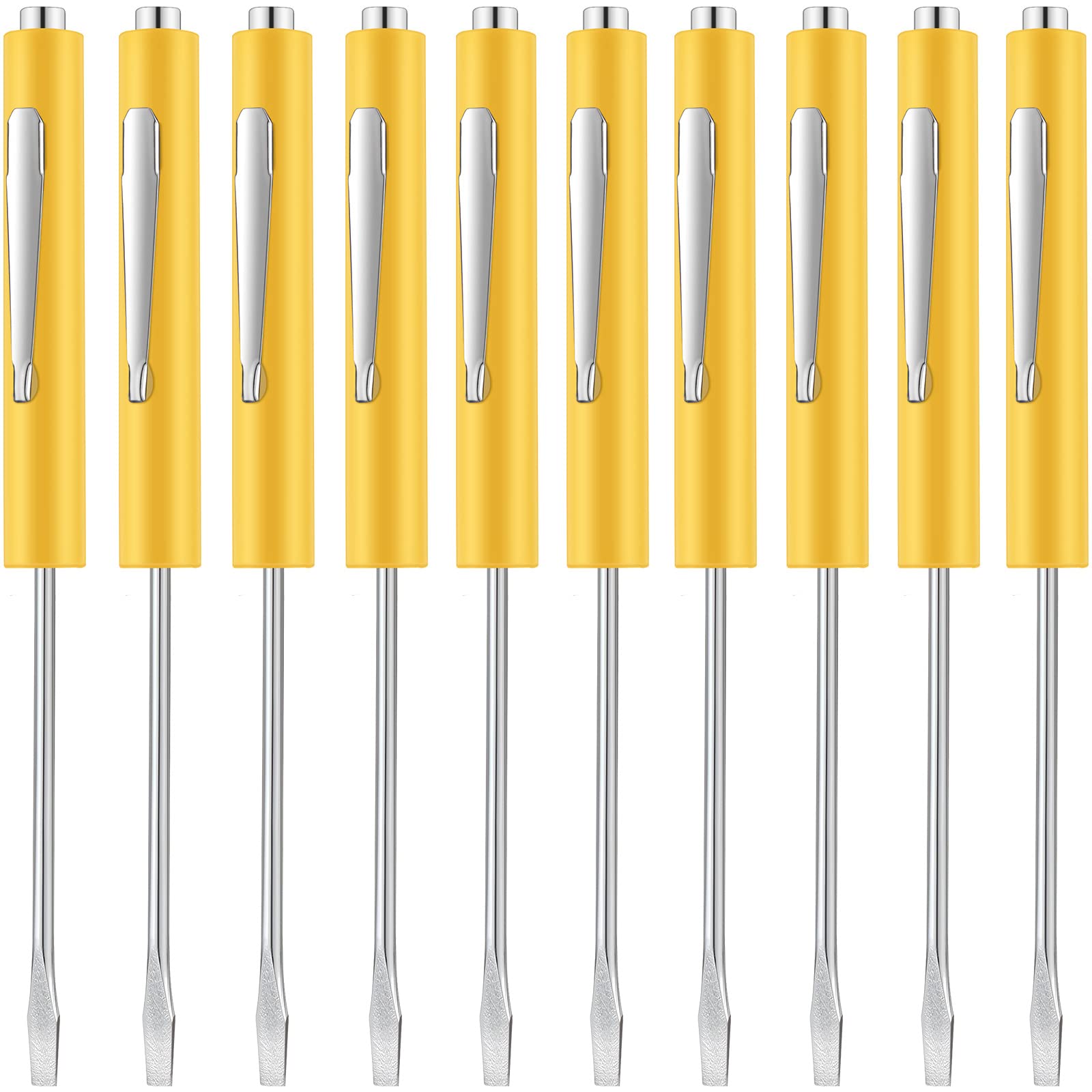 Honoson 10-Piece Magnetic Pocket Screwdriver Set - Mini Slotted Screwdrivers with Pocket Clips for Mechanics & Electricians (Yellow) - Perfect for Electronics Repair, DIY Projects & Home Maintenance