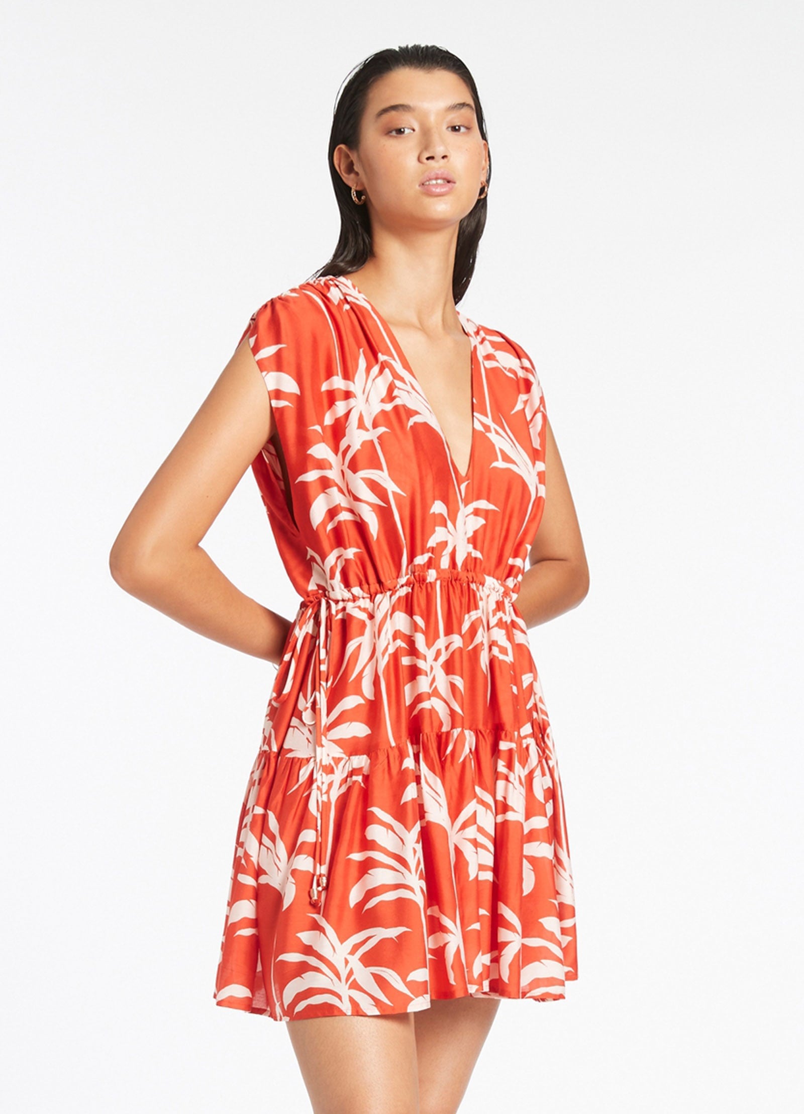 Palm Tree Tiered Cover Up Dress - Floral Print Beachwear for Women, Perfect for Summer Vacation, Pool Party, and Tropical Getaways