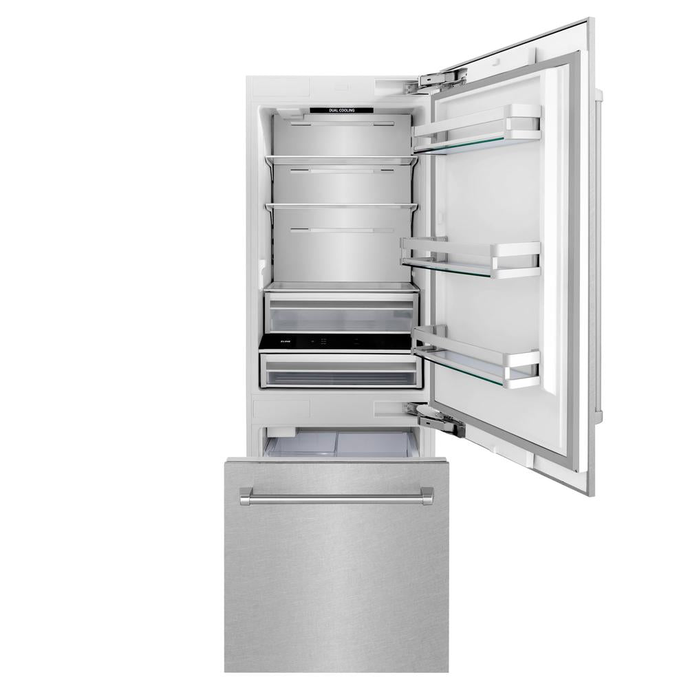 ZLINE 30 Inch 16.1 Cu Ft Built-In Bottom Freezer Refrigerator with Water Dispenser & Ice Maker - Satin Stainless Steel (RBIV SN 30) | Perfect for Modern Kitchens & Open-Concept Homes