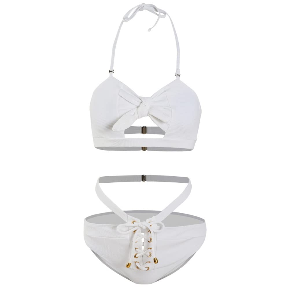 Sexy Strappy Bikini Set for Women - European & American Style Split Three-Point Swimwear - Perfect for Beach Vacation, Pool Party & Summer Getaway (White, Size L)
