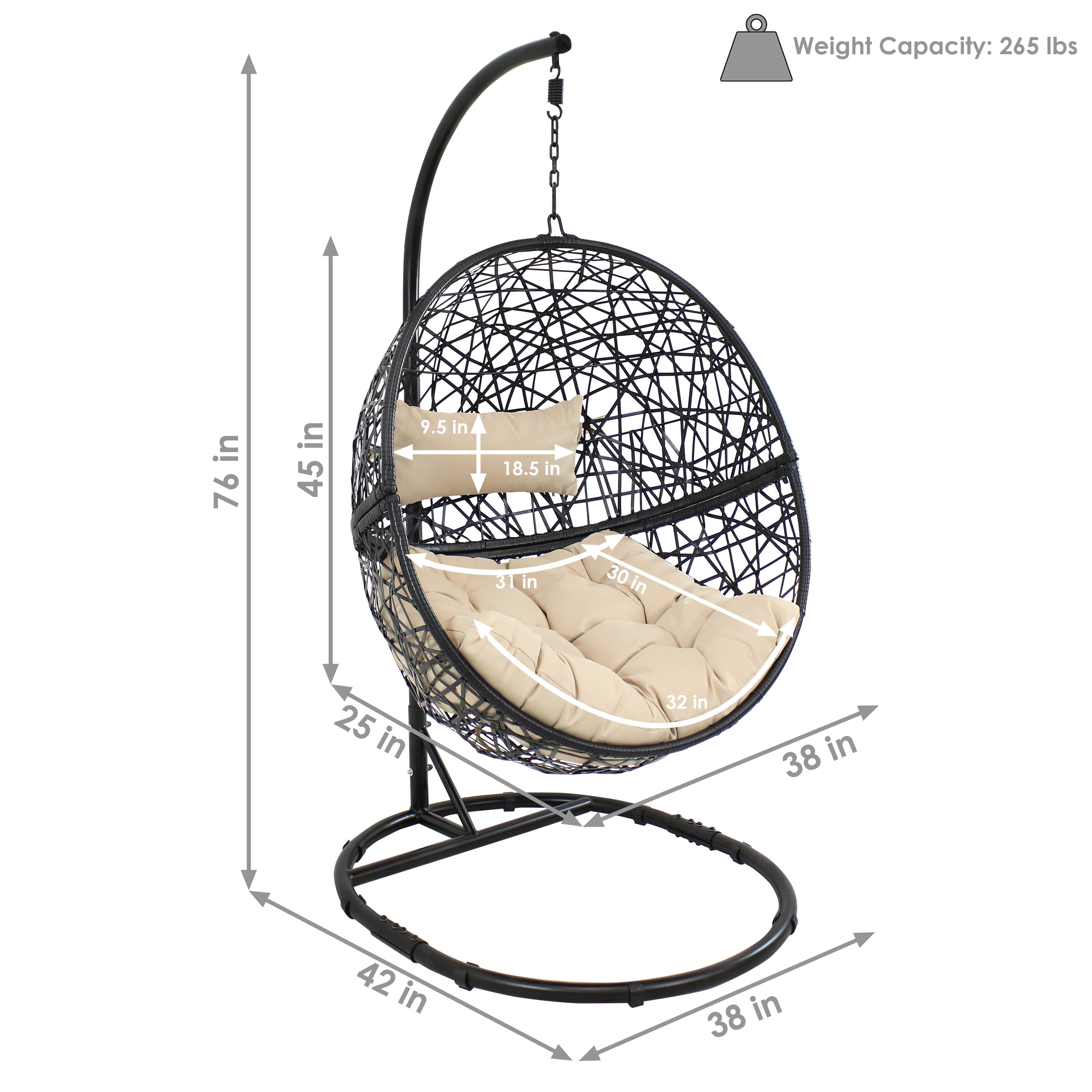 Sunnydaze Jackson Outdoor Hanging Egg Chair with Stand - Patio, Garden & Backyard Relaxation Swing for Porch, Poolside or Balcony