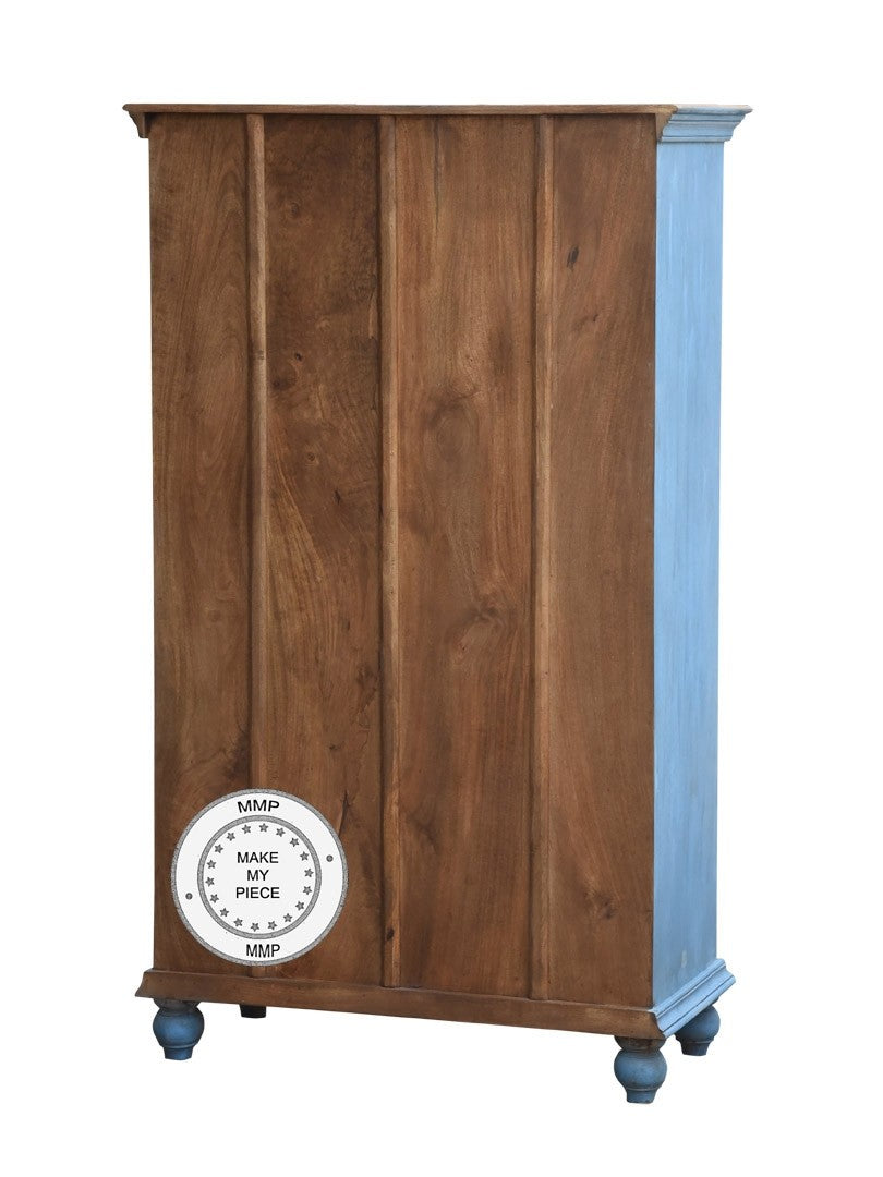 Hand Carved Floral Indian Wooden Bookshelf Cabinet in Blue - Perfect for Home Decor, Living Room Storage & Boho Style Interiors