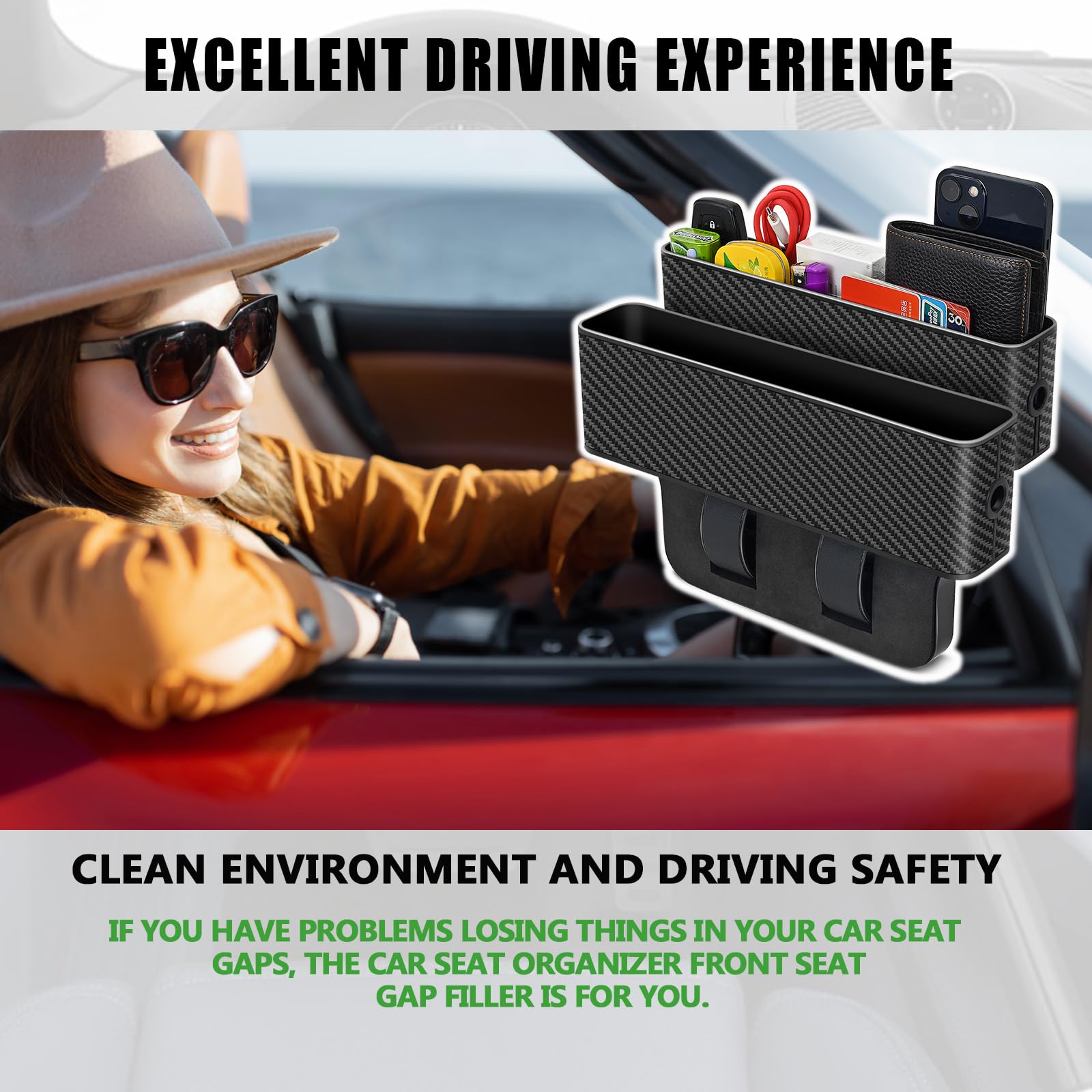 2 Pack Car Seat Gap Filler Organizer - Back Seat Storage Box & Front Seat Console Organizer for Phones, Keys, Snacks | Perfect for SUVs, Minivans & Family Cars (CB-1)