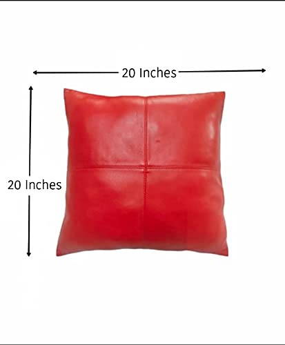 Premium Lambskin Leather Pillow Cover Set of 2 - 20x20 Inch Soft Decorative Throw Pillow Cases for Sofa, Couch, Living Room & Bedroom - Red - Perfect for Home Decor, Cozy Comfort & Stylish Accents