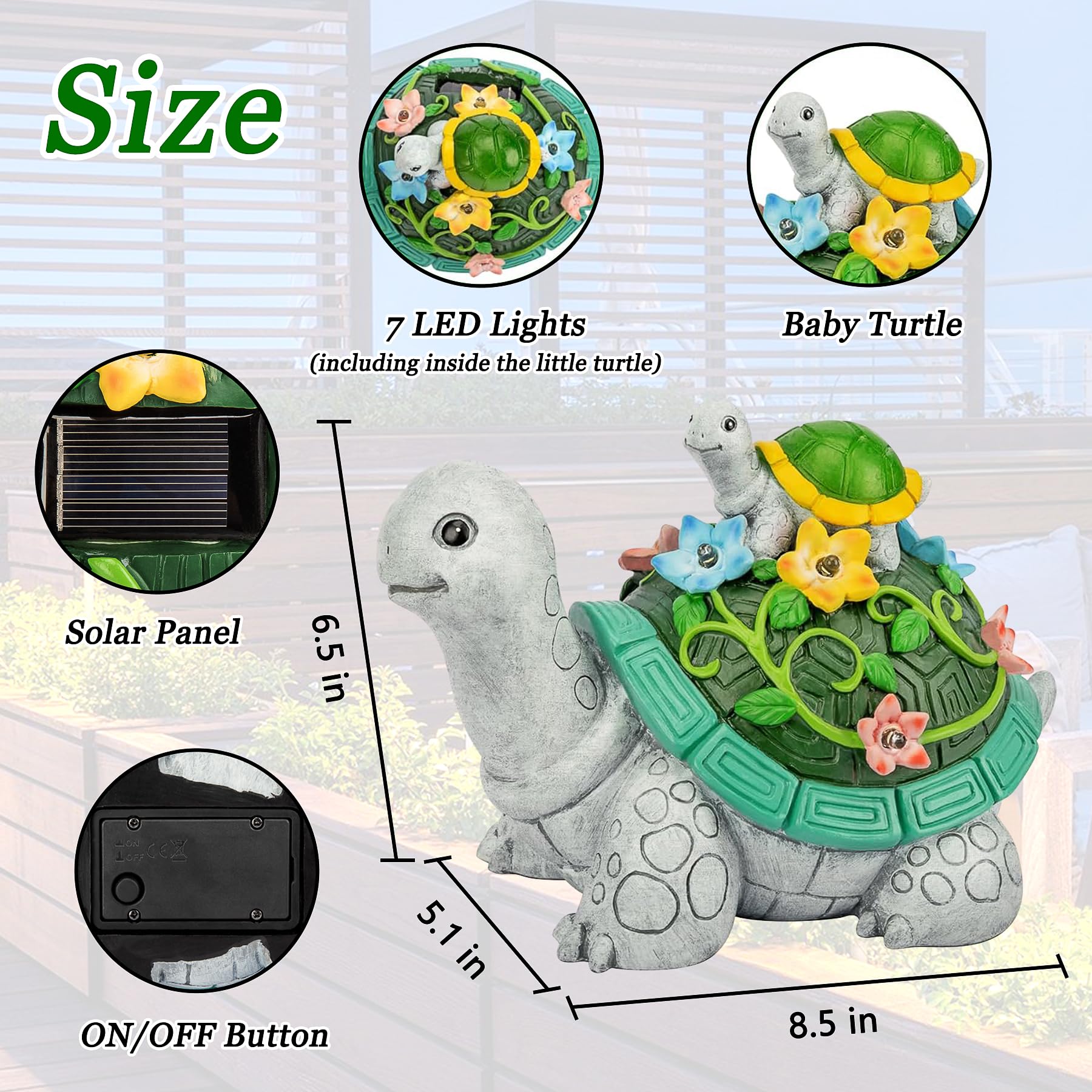 LESES Solar-Powered Turtle Garden Statue with 7 LED Lights - Cute Turtle & Baby Figurine for Outdoor Patio, Lawn & Yard Decor - Perfect Housewarming Gift for Mom & Grandma | Solar Garden Decor for Eco-Friendly Landscape Lighting