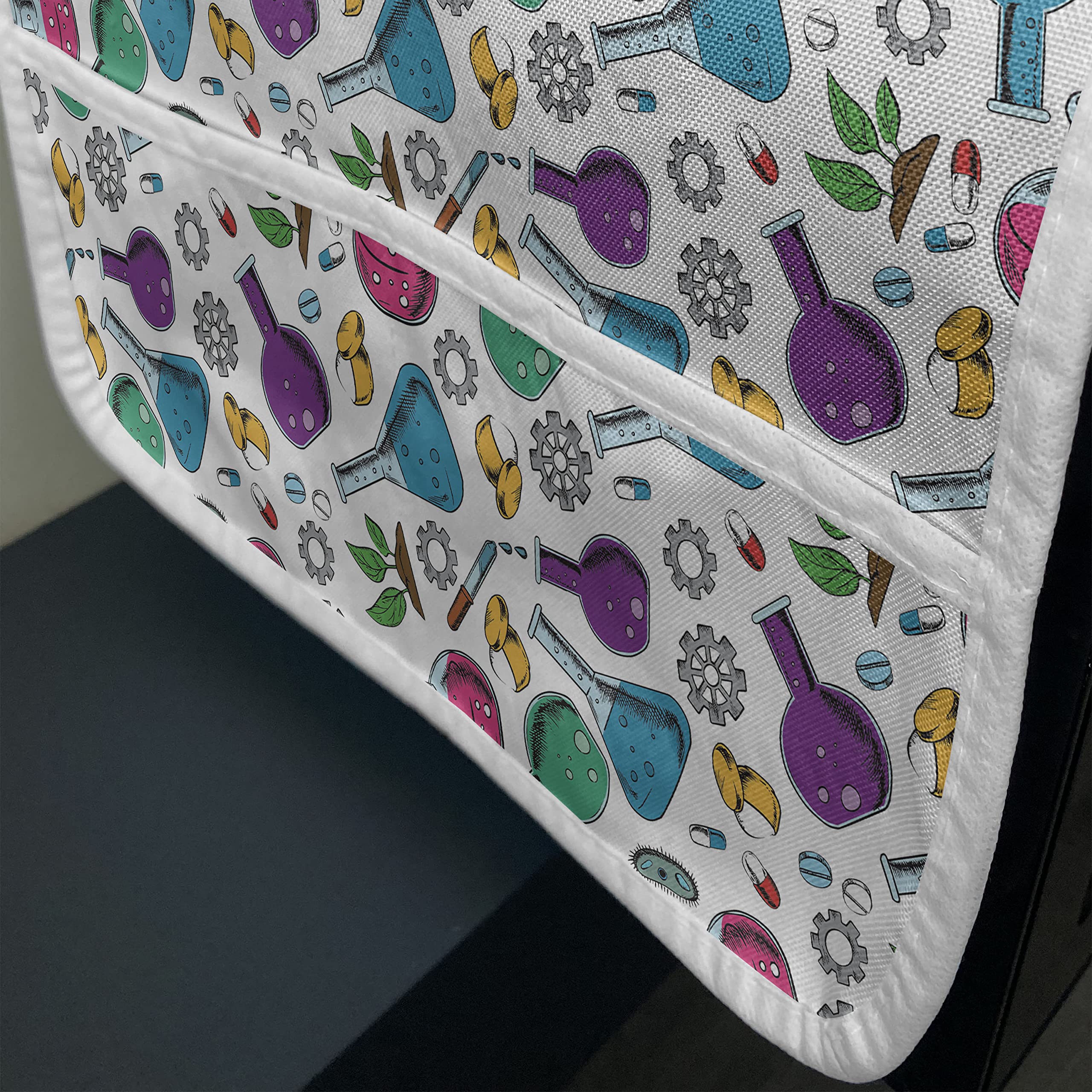 Ambesonne Science Themed Microwave Cover - Water Resistant Kitchen Organizer with Pockets, Engineers & Scientists Cartoon Print (36