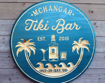 Custom Tiki Bar Sign - Personalized Beach Bar & Pool Bar Wooden Plaque - 24x24 Inch Black Carved Sign for Outdoor Decor, Backyard Party & Tropical Themed Events