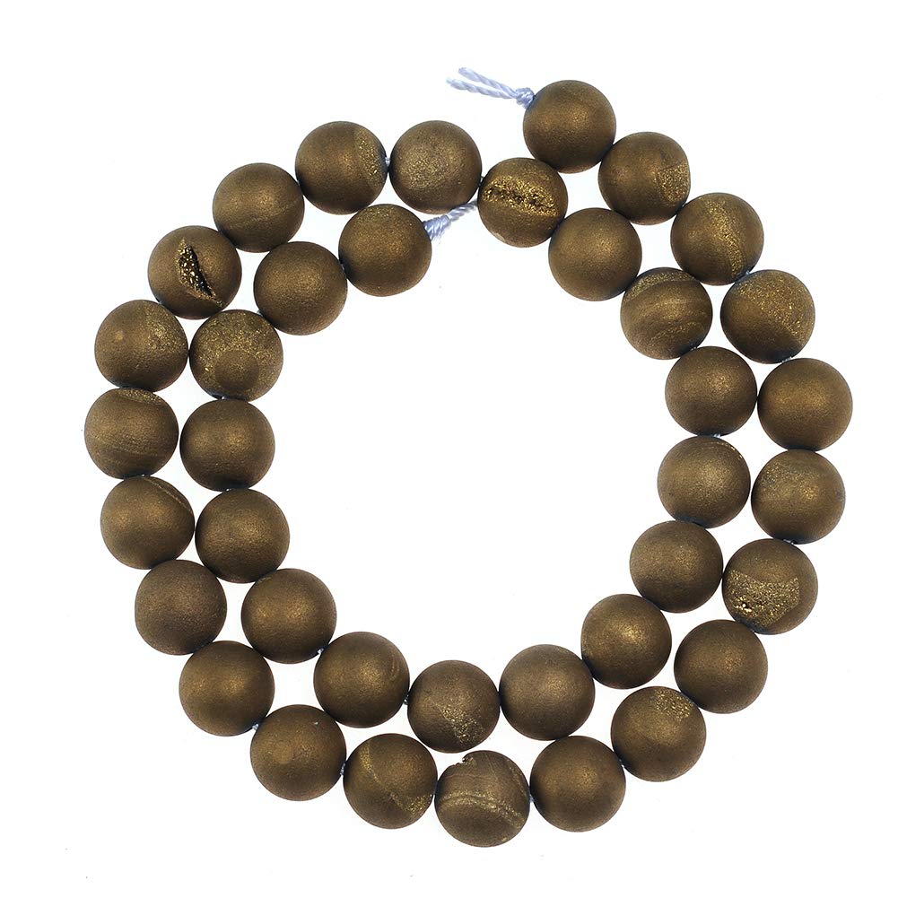 8mm Gold Druzy Agate Natural Stone Beads - Round Loose Crystal Beads for Jewelry Making DIY, Healing Energy Stones (1 Strand 15