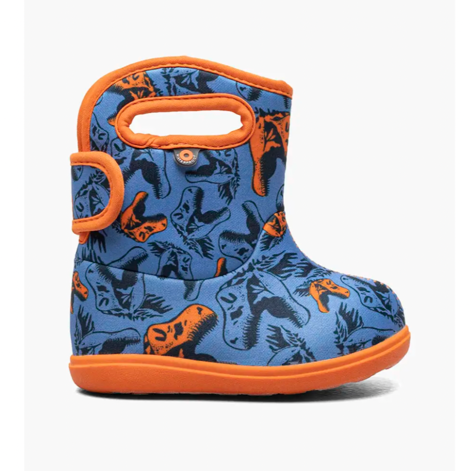 BOGS Blue Multi Dinosaur Baby Boots - Waterproof & Warm Winter Shoes for Toddlers - Perfect for Outdoor Play, Snow, and Rainy Days
