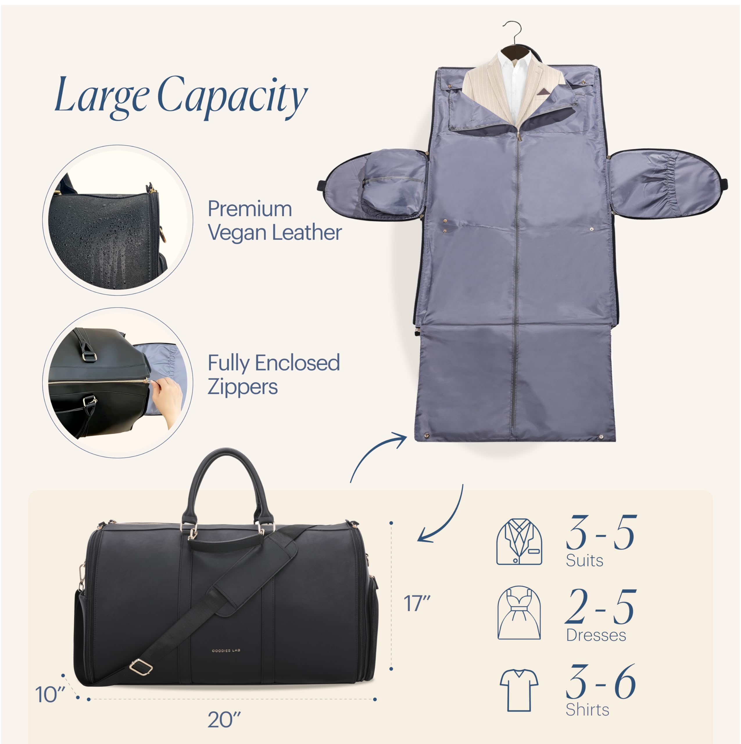 Convertible Travel Garment Bag for Suits & Dresses - Foldable Carry-On Duffle Bag with Shoulder Strap | Perfect for Business Trips, Weddings & Airplane Travel