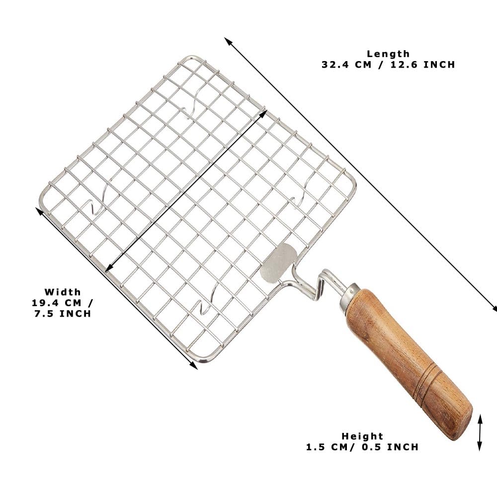 Premium Stainless Steel Roasting Net with Tong - Heavy Duty Wire Roaster & Grill Pan for Chapati, Roti, Papad - Perfect for Outdoor BBQ, Camping & Home Cooking