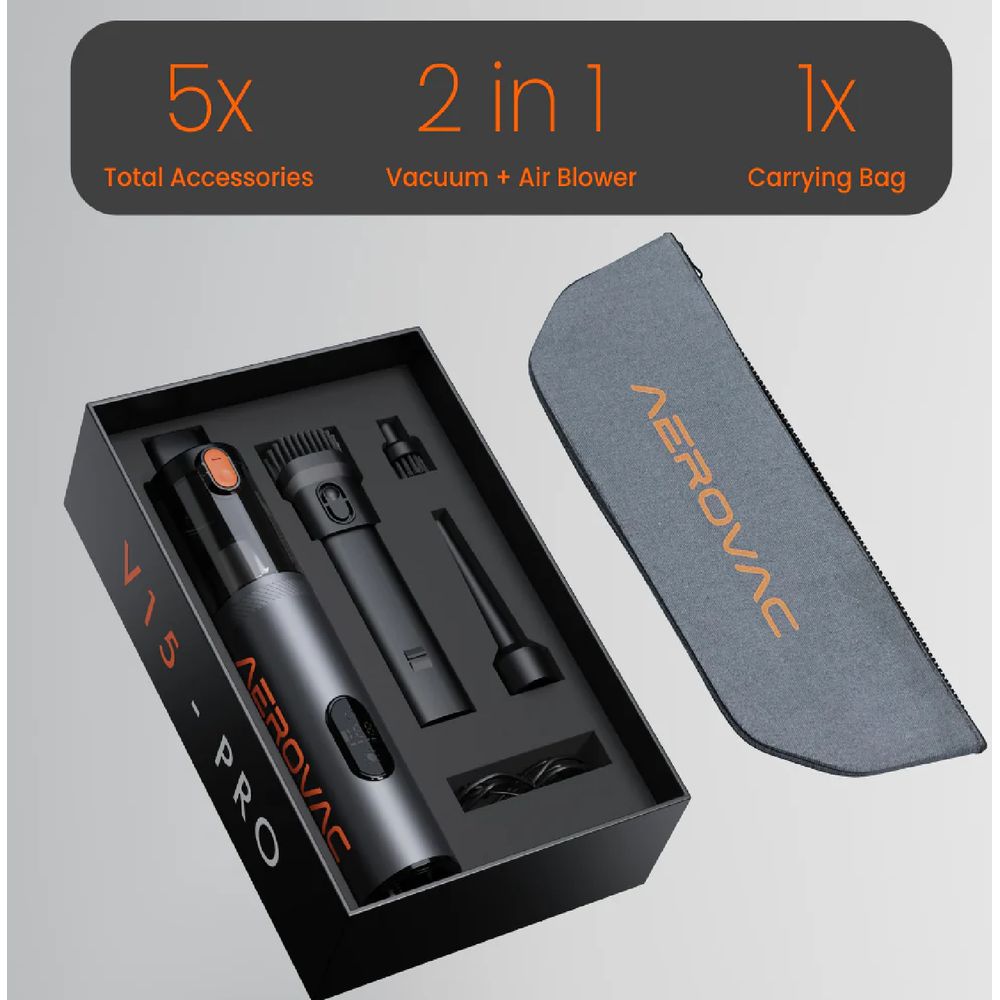 Aerovac V15 Pro Car Vacuum Cleaner - 14000Pa High Power Suction for Quick Car Cleaning | Ideal for Home, Office & Auto Detailing