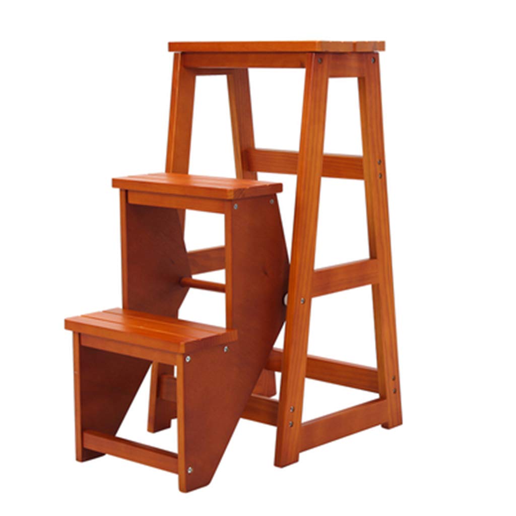 3-Step Pine Wood Folding Step Stool with Shoe Bench - Multifunctional Kitchen Ladder Stool for Home, Storage & Climbing - Perfect for Reaching High Shelves, Organizing Shoes & Household Chores