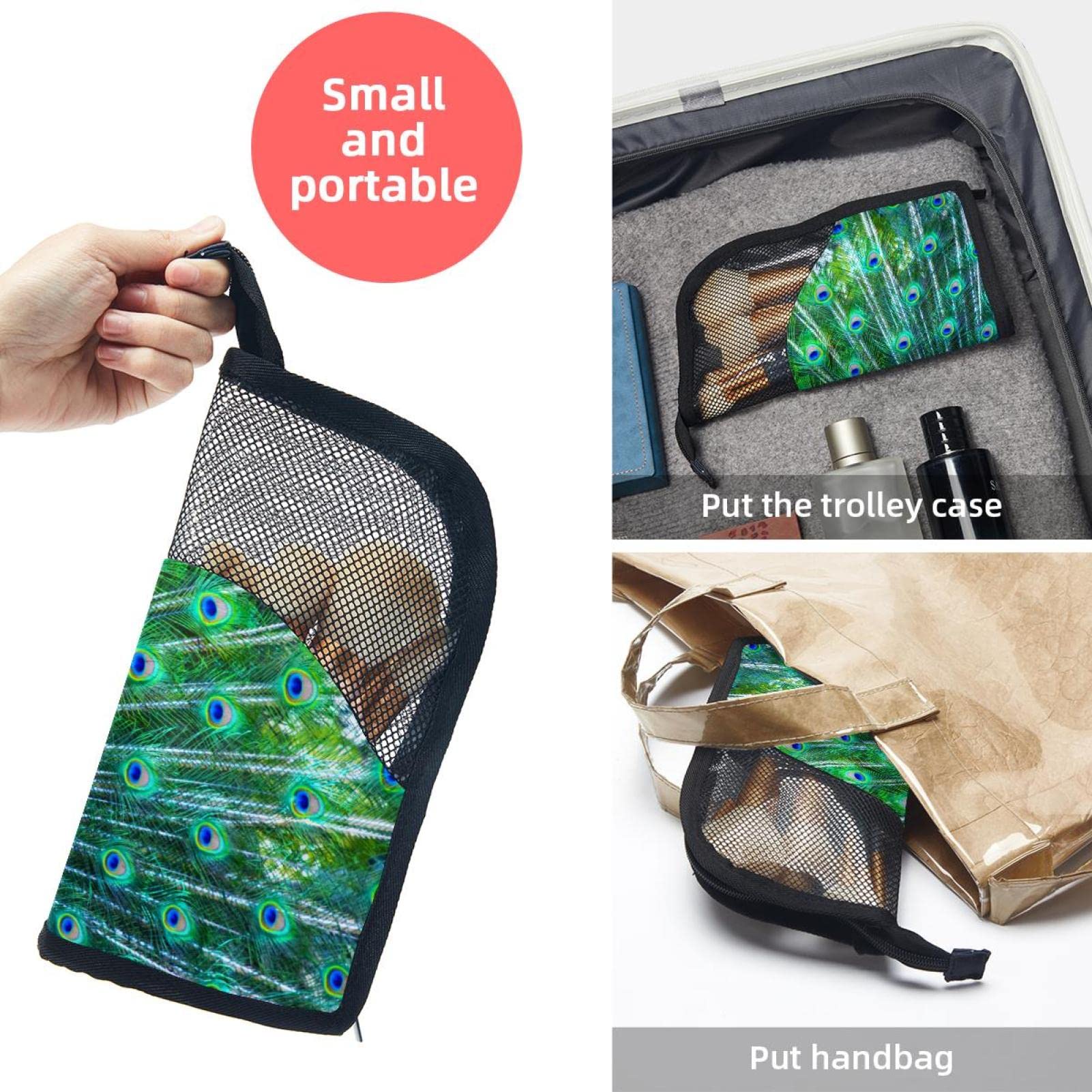 12-Piece Makeup Brush Organizer Bag with Colored Feather Peacock Design - Portable Cosmetic Brush Holder Case for Travel & Home Vanity Organization