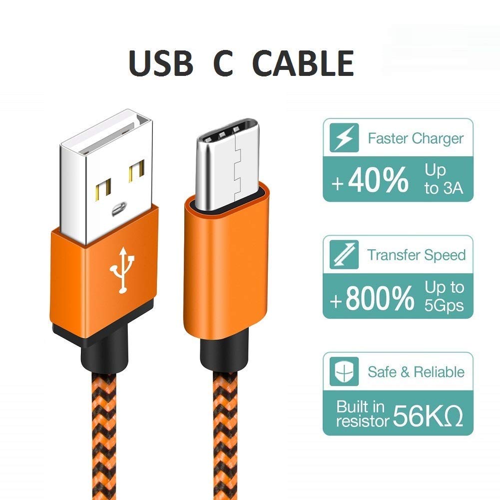 Aioneus 3Pack 6ft USB C to USB A Fast Charging Cable - 3A Braided Nylon Cord for Samsung Galaxy S22/S21/S20/S10/S9/A03s/A02s, Moto G7, LG Phones - Perfect for Home, Office & Travel Charging