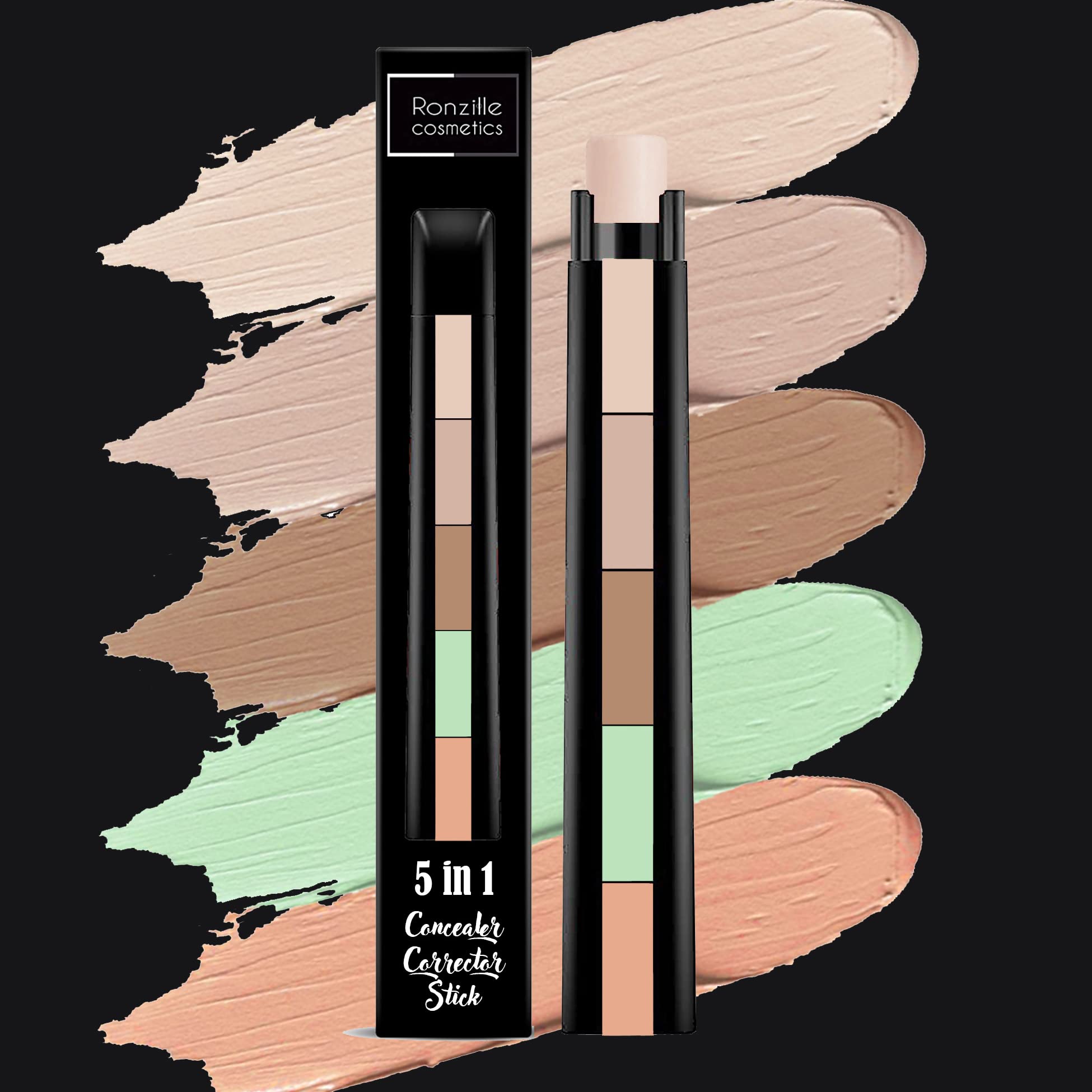 RONZILLE PROFESSIONAL 5-in-1 Concealer Corrector Stick - Lightweight Full Coverage for Dark Circles, Blemishes & Redness | Perfect for Makeup Artists & Everyday Use
