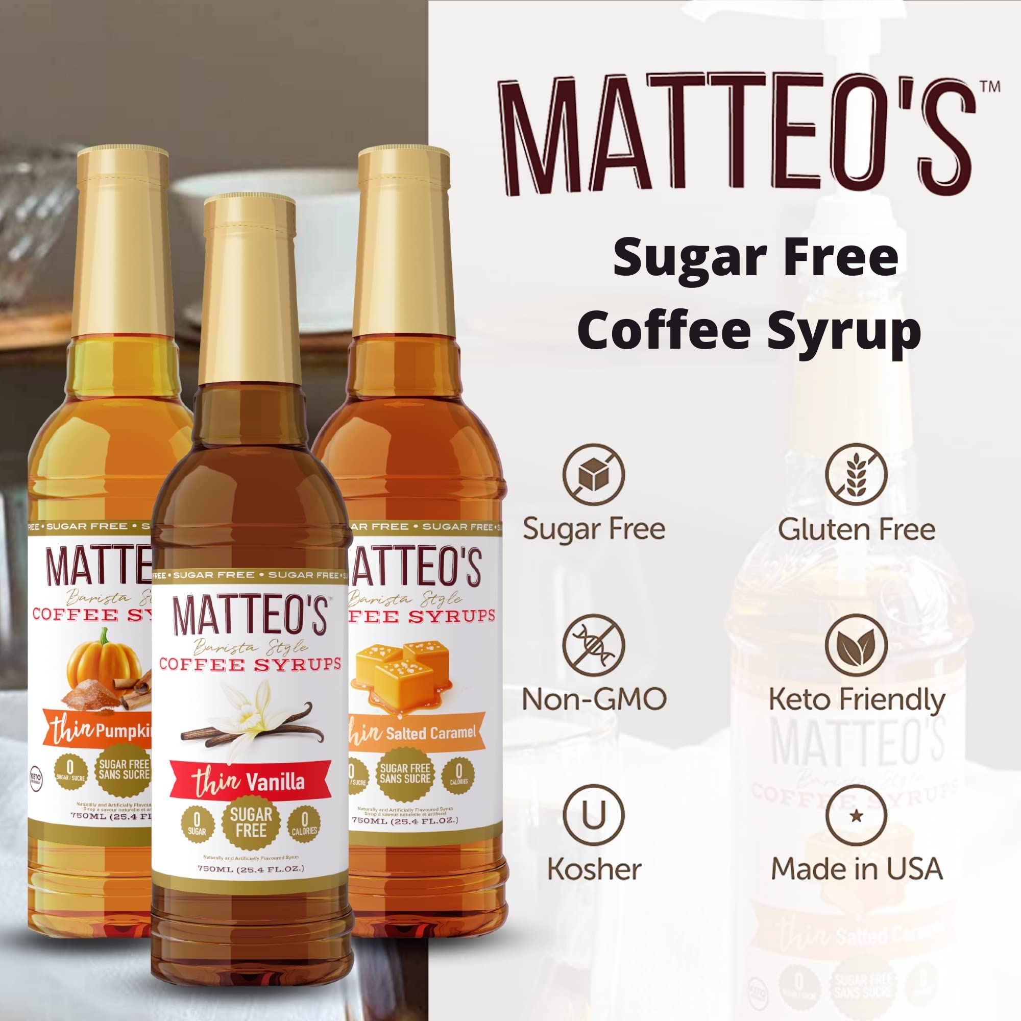 Sugar-Free Pumpkin Caramel Coffee Syrup - Keto Friendly 0 Calorie Flavoring for Lattes & Desserts