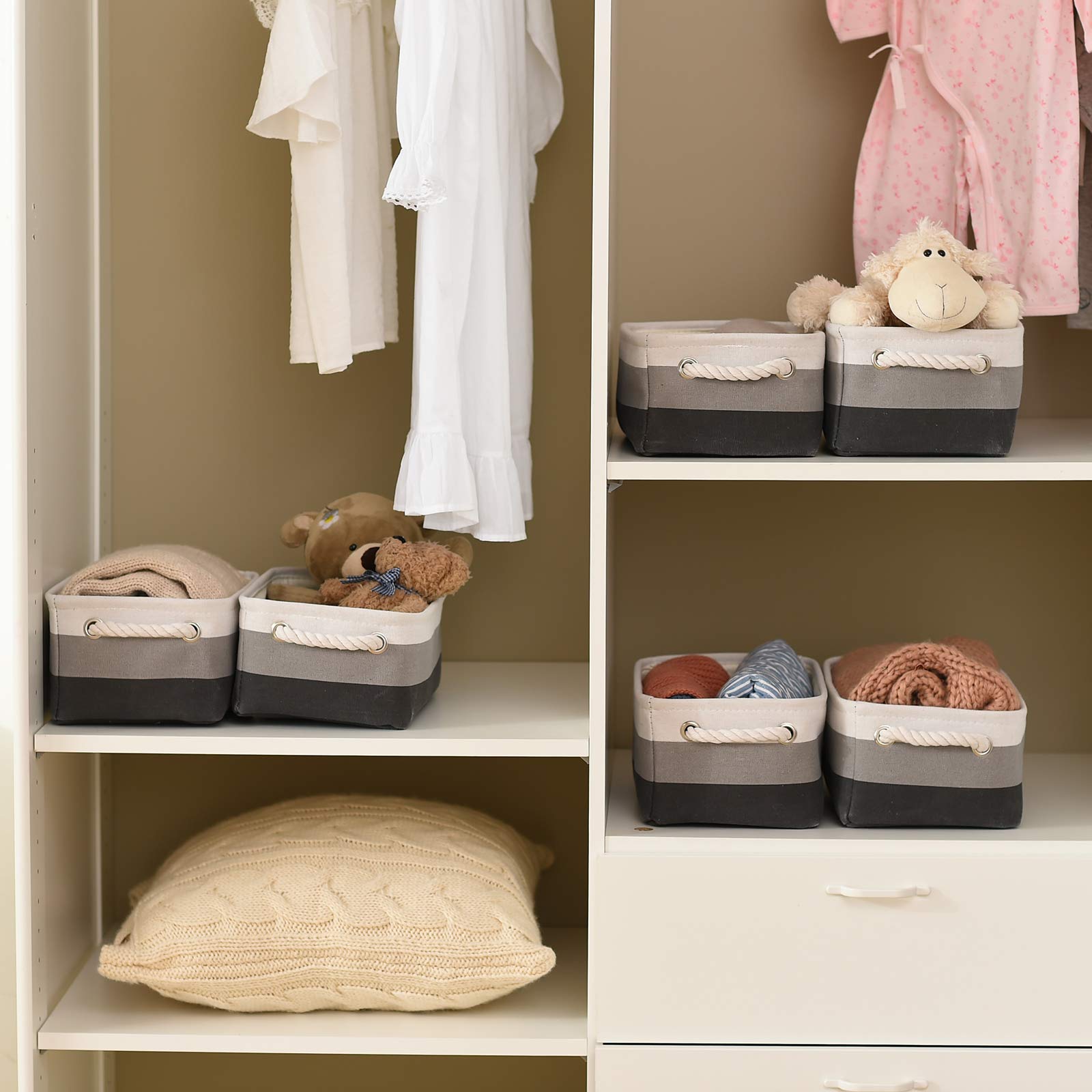 Small Fabric Storage Baskets for Shelves & Closets - Rectangular Collapsible Organizer for Clothes, Books, Toys & Gifts | Perfect for Bedroom, Nursery & Home Organization