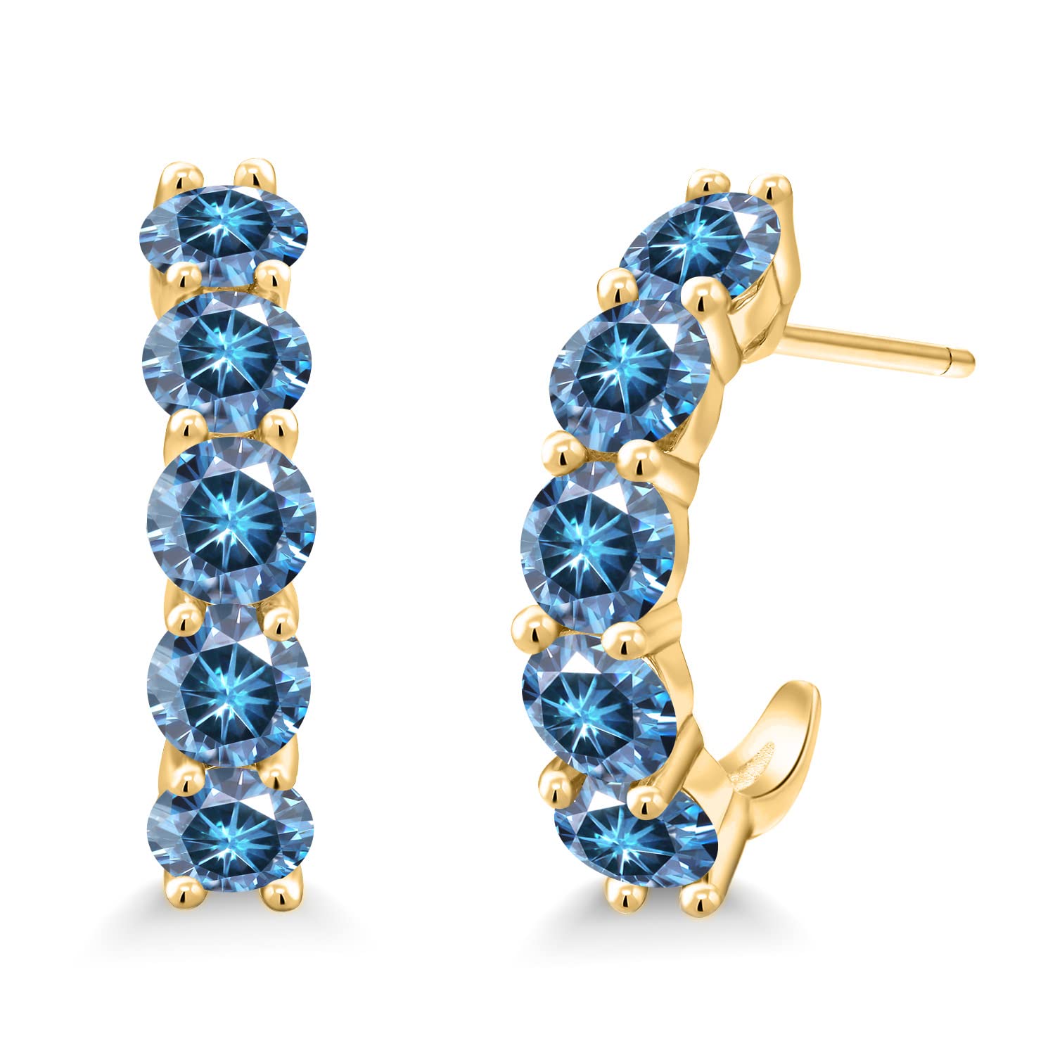 18K Gold Plated Sterling Silver Gemstone Birthstone Open Hoop Earrings for Women | Round 4MM Hoop Earrings | Perfect for Everyday Wear, Birthdays & Special Occasions