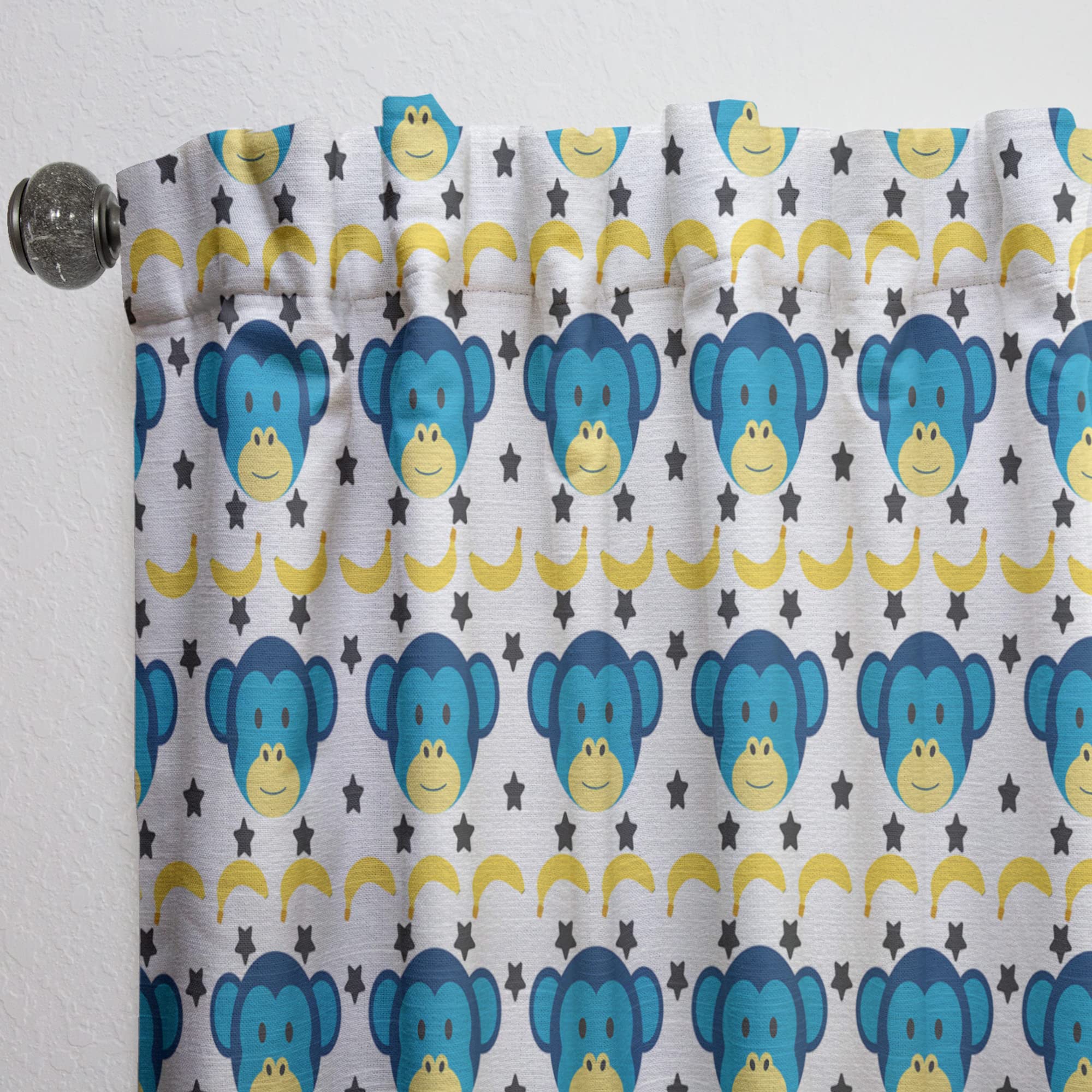 Doodle Monkey Pattern Thermal Insulated Curtains for Bedroom & Living Room - 52x63 Single Panel Window Drapes - Perfect for Kids Room, Nursery & Home Decor