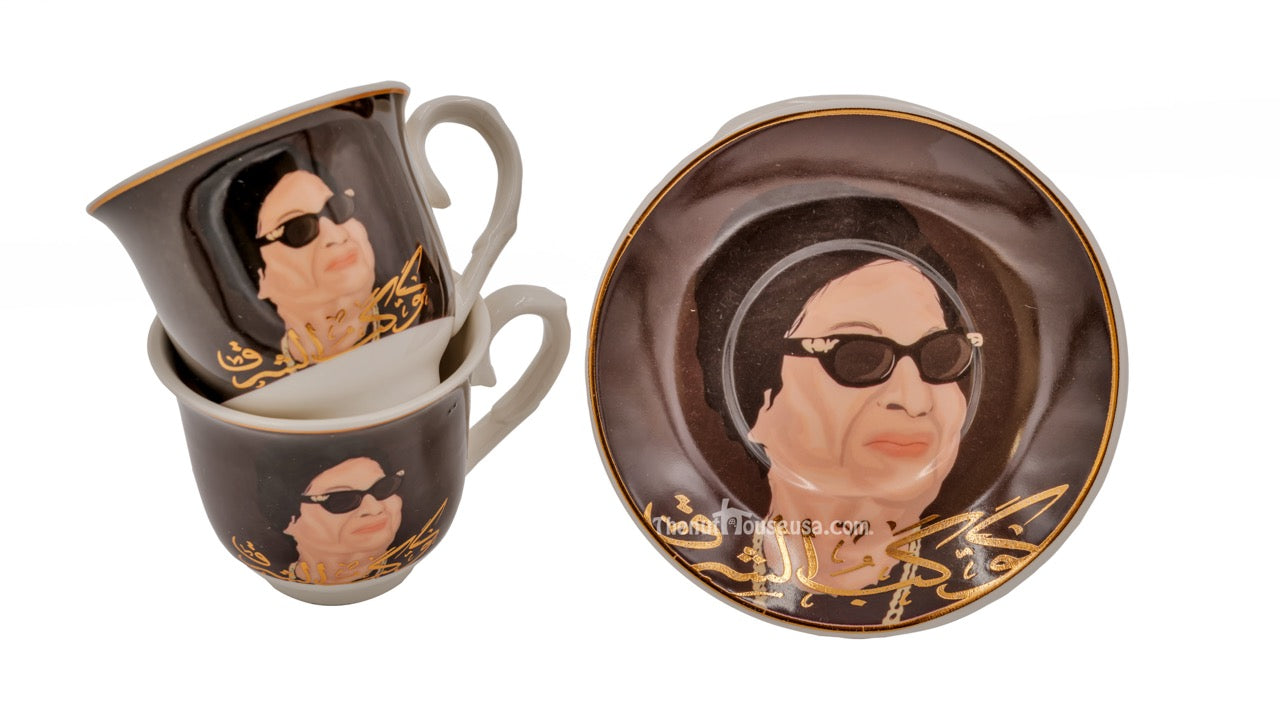 Premium Turkish Coffee Set - Authentic Um Kalthoum Design - Copper Cezve & Cups - Perfect for Home Brewing & Gift Giving - Ideal for Traditional Coffee Ceremonies & Entertaining Guests