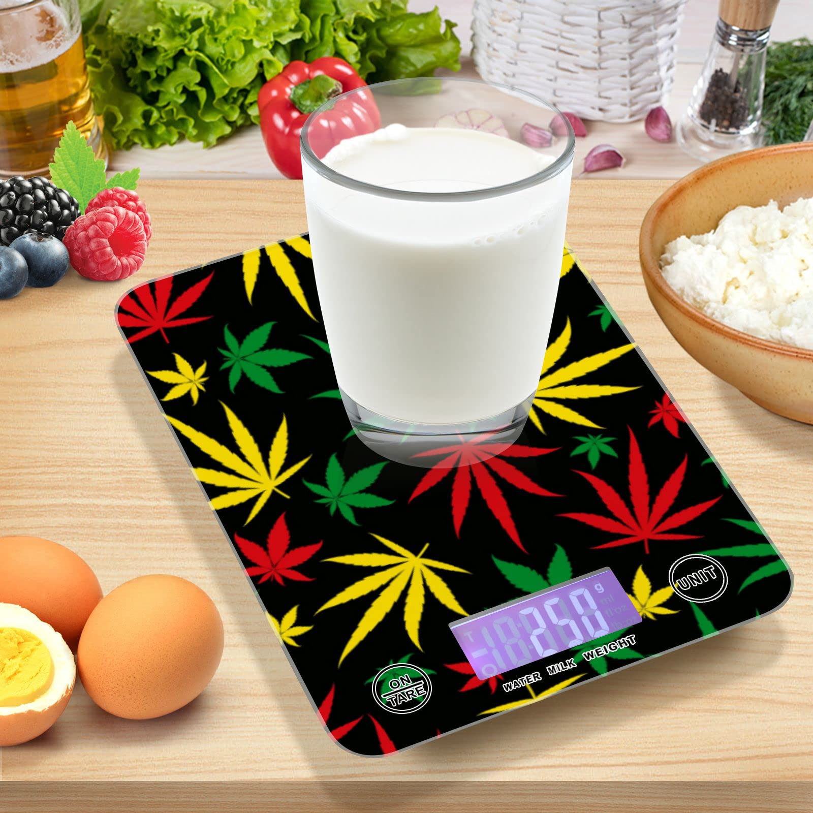Waterproof Digital Kitchen Scale for Cooking, Baking & Coffee - Colorful Leaves Design