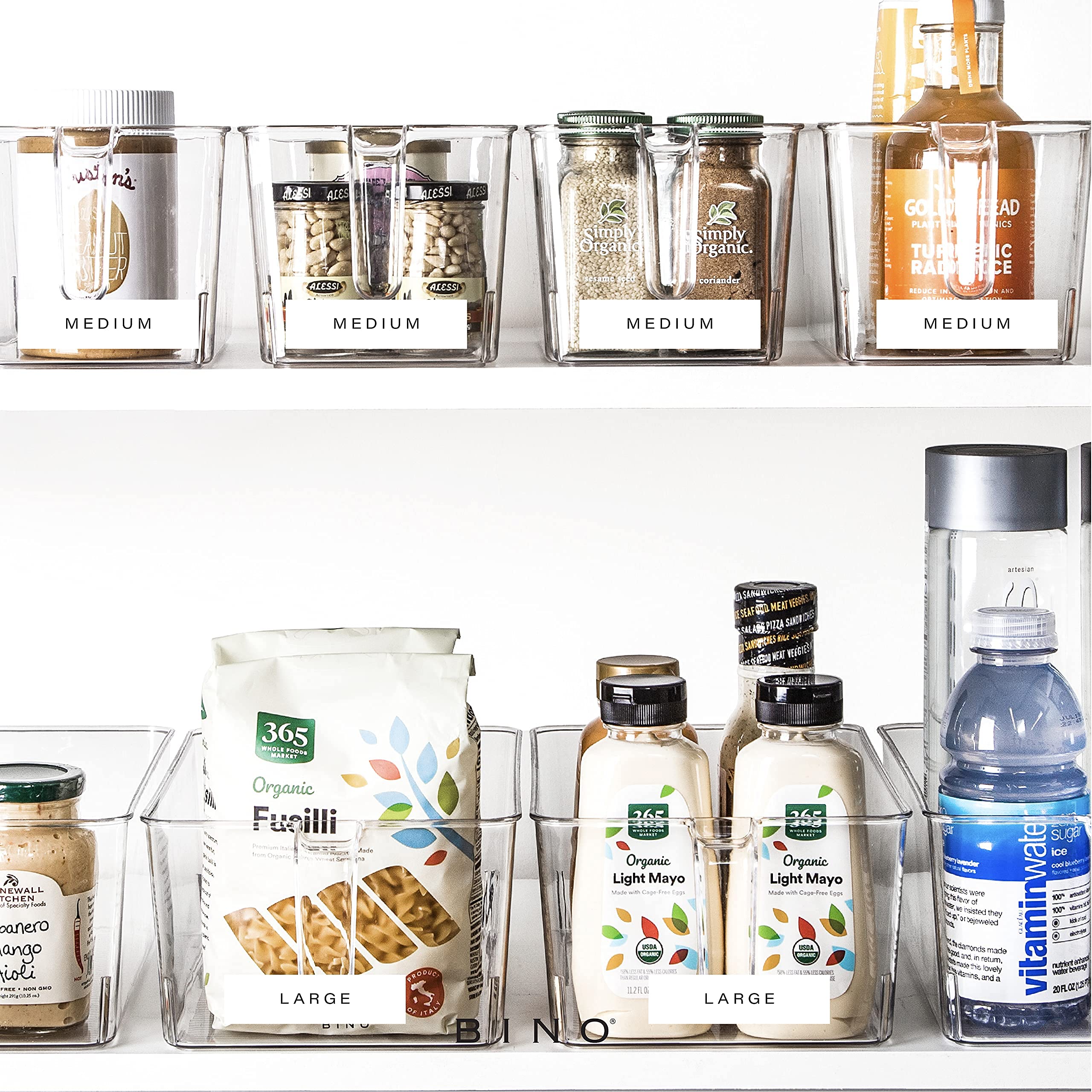 BINO Clear Storage Organizer with Built-in Handles - Stackable Plastic Bins for Pantry, Fridge & Cabinet Organization | THE HOLDER COLLECTION | Large Kitchen Storage Containers for Food, Snacks & Household Items