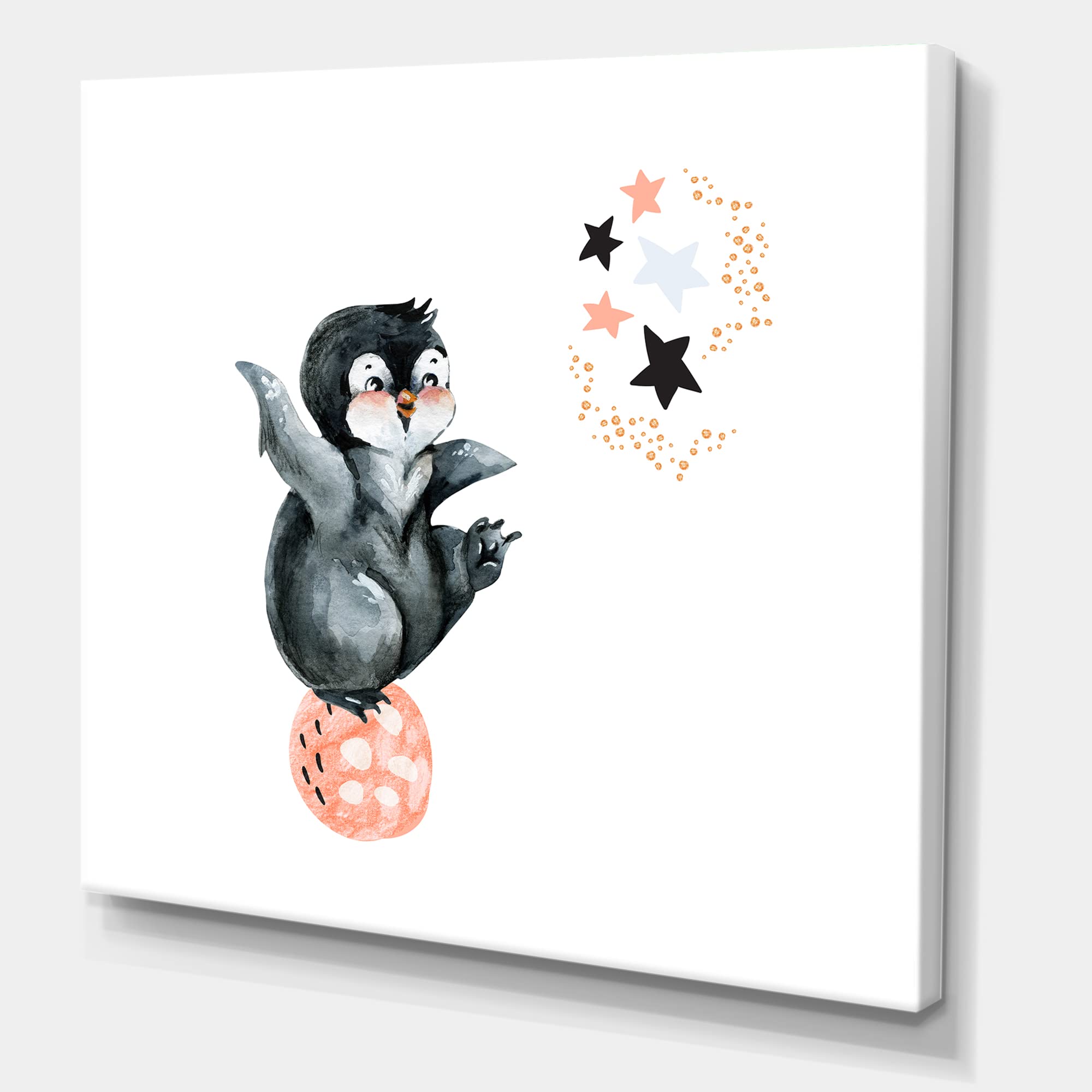 DesignQ Little Penguin with Stars and Planets II - Farmhouse Canvas Wall Art for Nursery, Kids Room & Home Decor - Perfect for Baby Shower Gift & Coastal Themed Living Room
