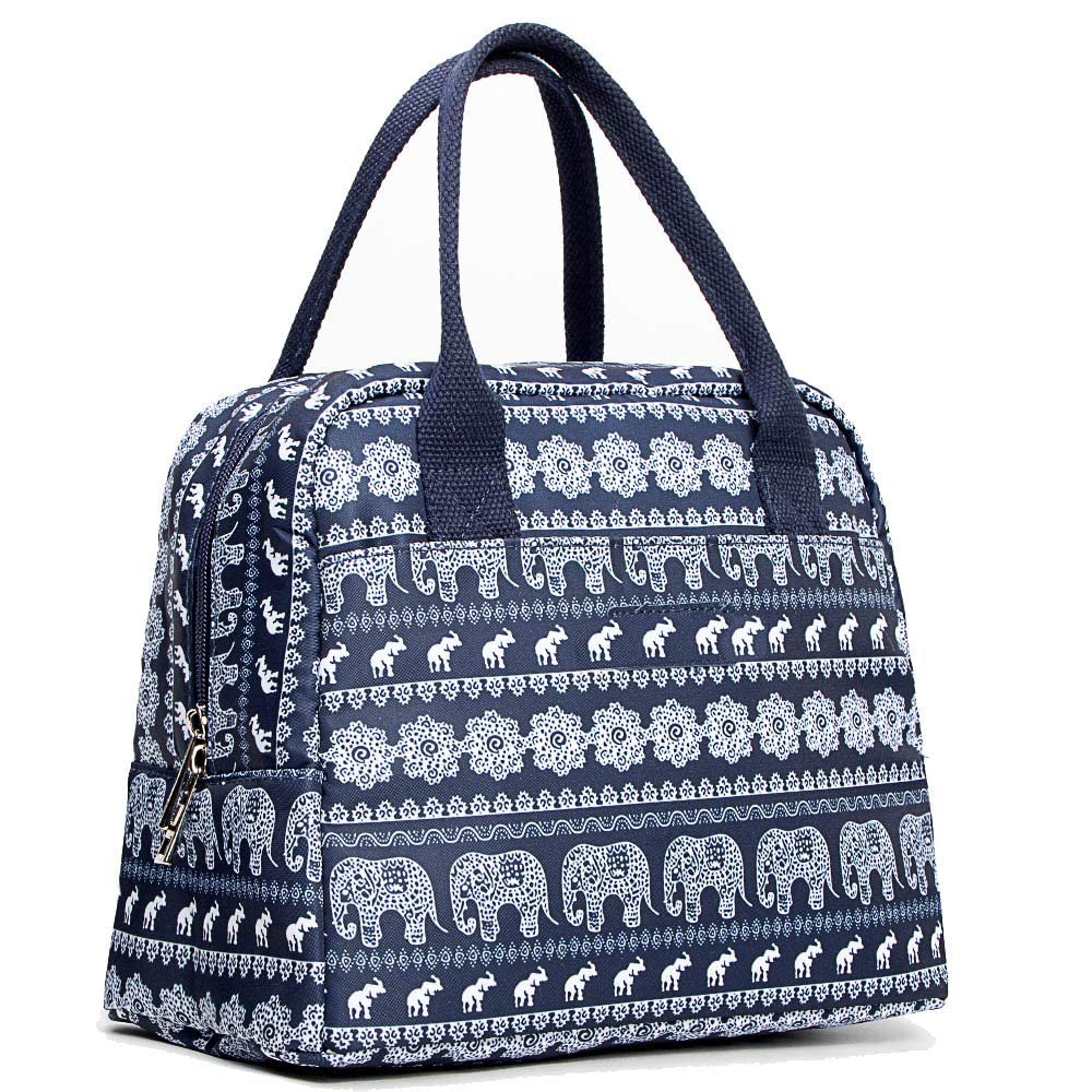 **DIIG Insulated Lunch Box for Women - Large Cooler Tote Bag with Pocket for Work, School & Picnics - Floral Reusable Snack Bag (Sunflower/Gray/Black/White, BOHO Style)**    *Perfect for office lunches, school meals, outdoor picnics & travel snacks*