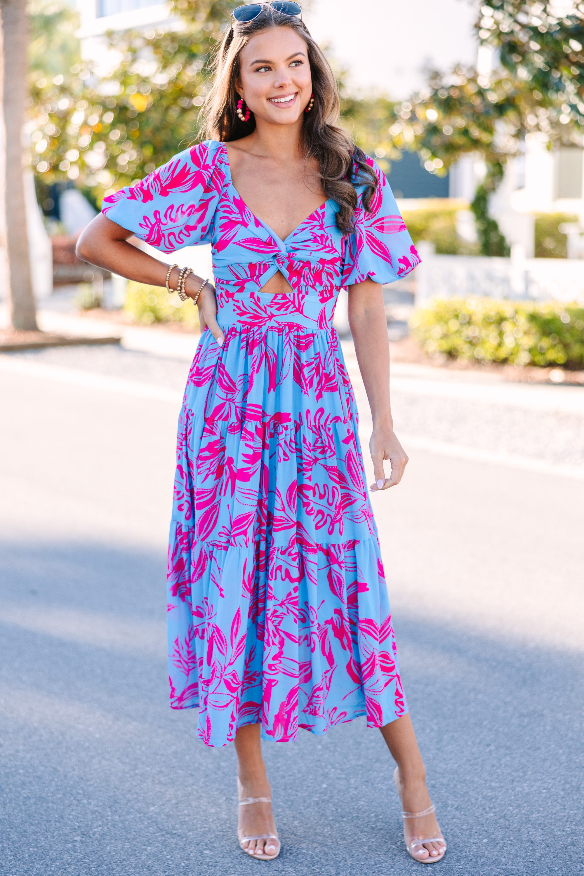 All In The Journey Blue Floral Midi Dress - Women's Summer Boho Maxi Dress with Pockets | Perfect for Beach Vacations, Date Nights & Outdoor Weddings