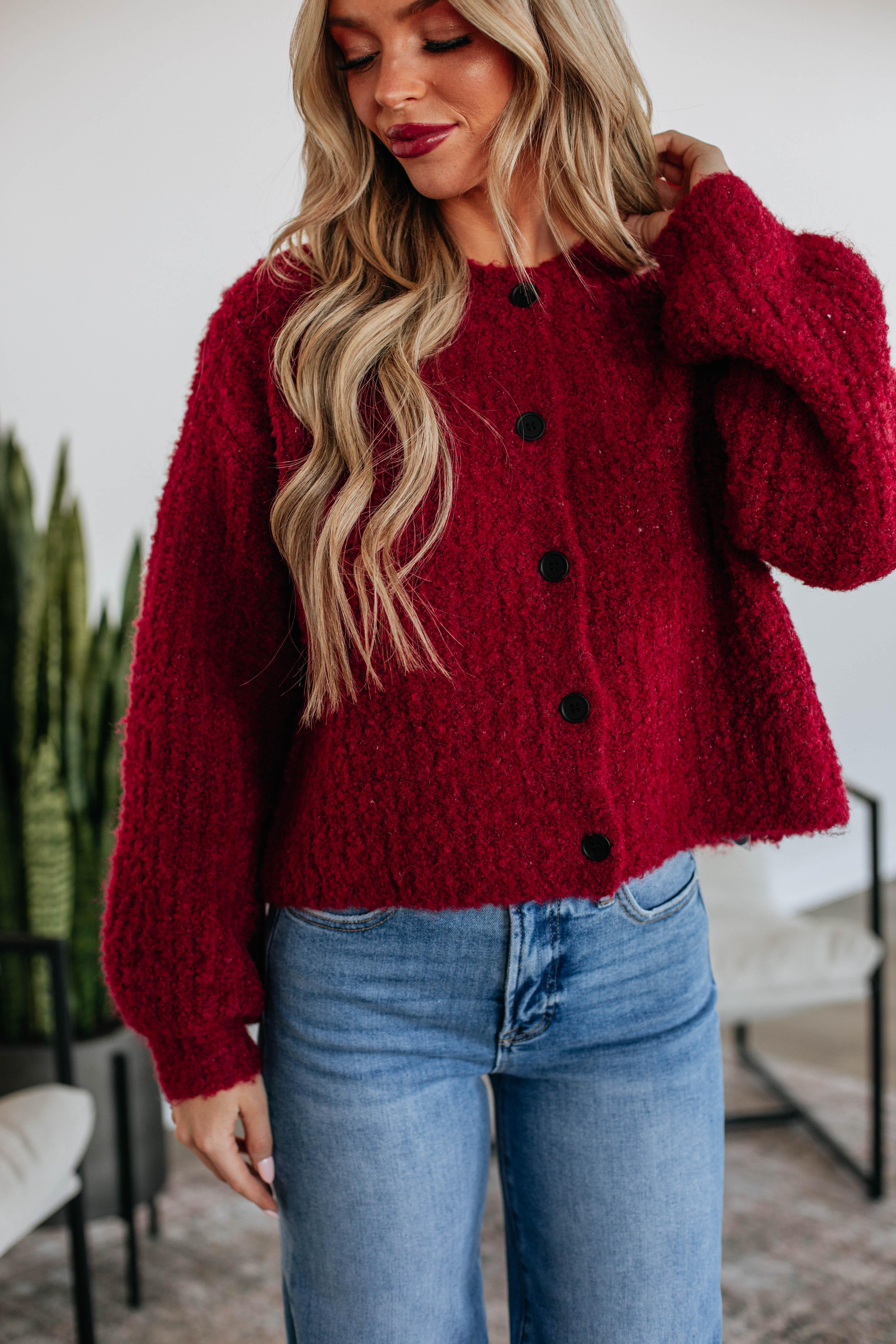 Jodie Knit Cardigan for Women - Soft Crimson Red Long Sleeve Open Front Sweater | Perfect for Fall, Winter, Office Wear & Casual Outfits