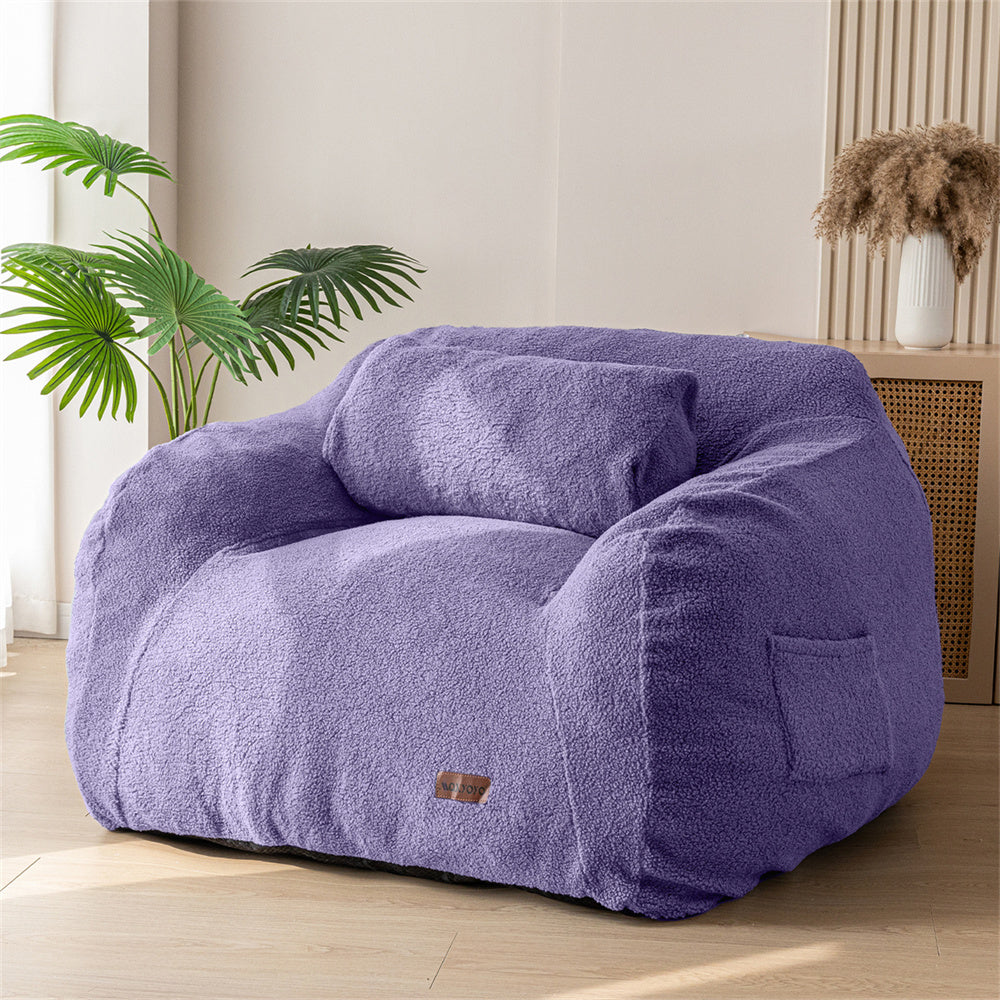 MAXYOYO Giant Bean Bag Chair with Pillow - Extra Large Fuzzy Comfy Bean Bag for Adults & Kids, Beige - Perfect for Living Room, Bedroom, Game Room & Dorm Relaxation