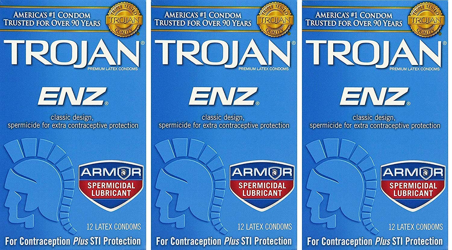 Trojan-ENZ Spermicidal Lubricant Latex Condoms - 36 Count (3 Pack of 12) | Ultra Thin Protection for Enhanced Sensitivity | Perfect for Safe Intimacy & Discreet Protection
