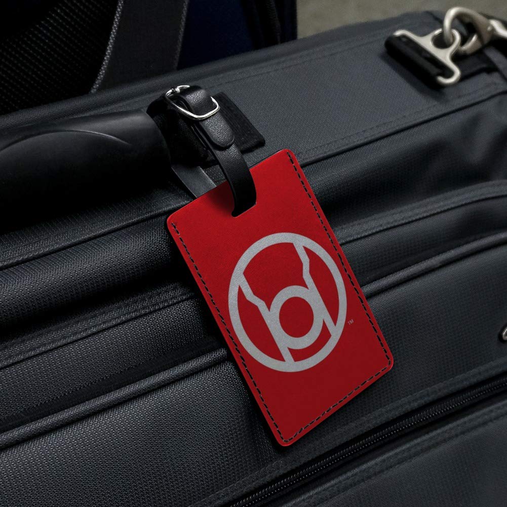 Green Lantern vs Red Lantern Logo Leather Luggage Tag - Durable Rectangle ID Card Holder for Travel Bags - Perfect for Comic Con, Cosplay & Superhero Fans