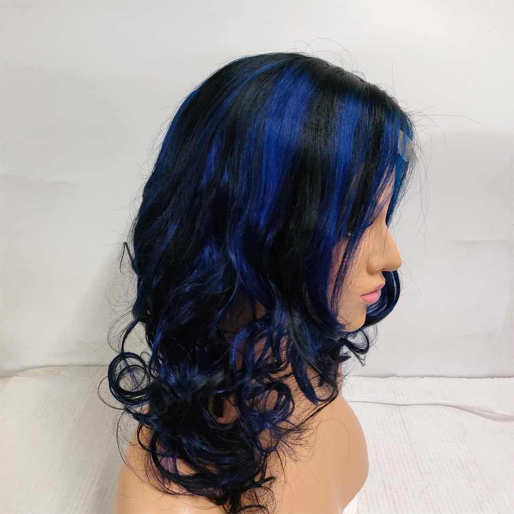 13x4 Short Bob HD Transparent Lace Front Human Hair Wigs - Blue Highlight Body Wave Brazilian Remy Hair for Women | Pre-Plucked Natural Hairline with Baby Hair & Bleached Knots | 150% Density 10 Inch | Perfect for Daily Wear, Cosplay & Special Occasions