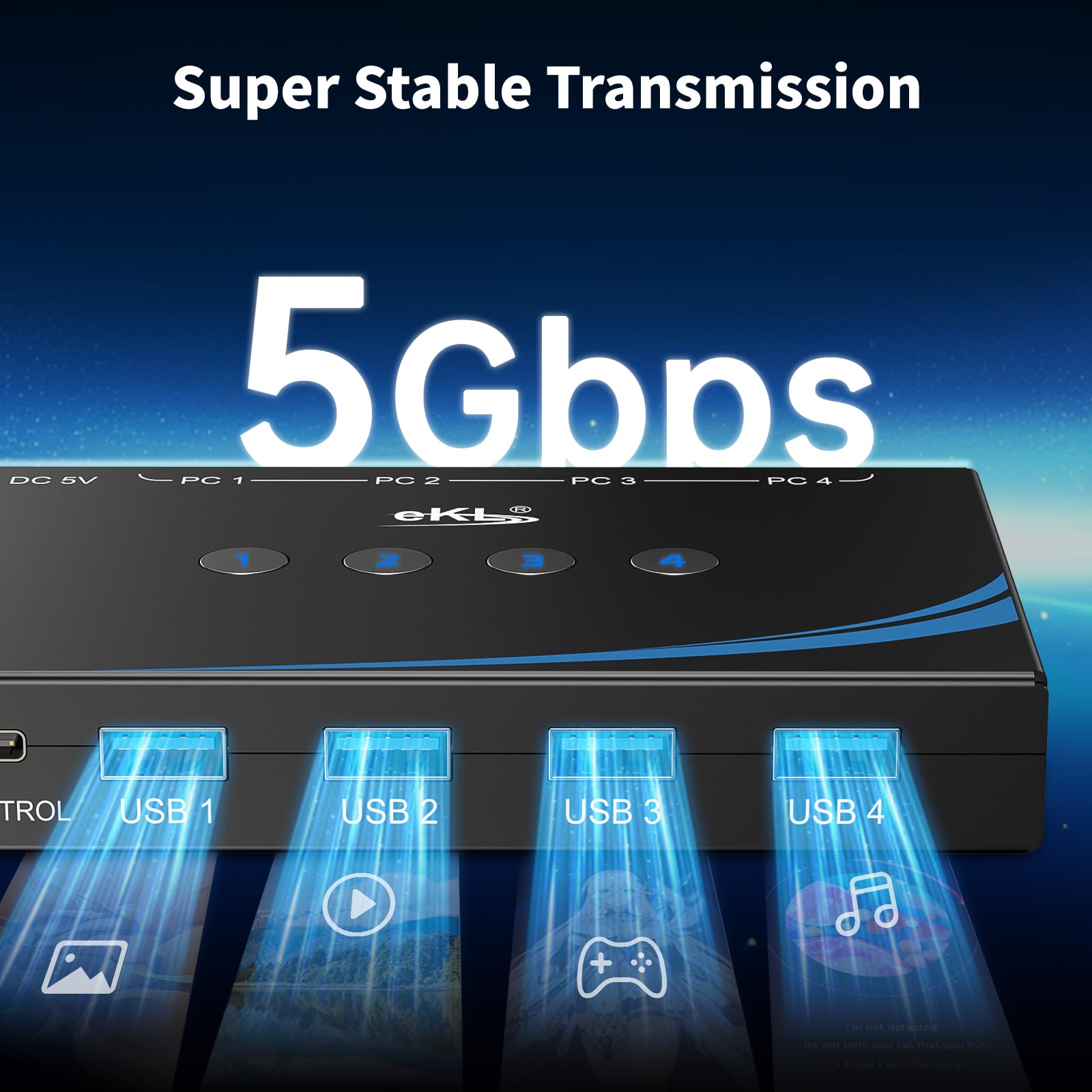 USB 3.0 Switch Selector - 4 Port KVM Switch for Sharing Mouse, Keyboard, Printer & Scanner Between 4 Computers | Includes 4 USB 3.0 Cables & Desktop Controller with 3.5mm Audio Jack | Perfect for Home Office, Gaming Setup & Multi-Device Workstations