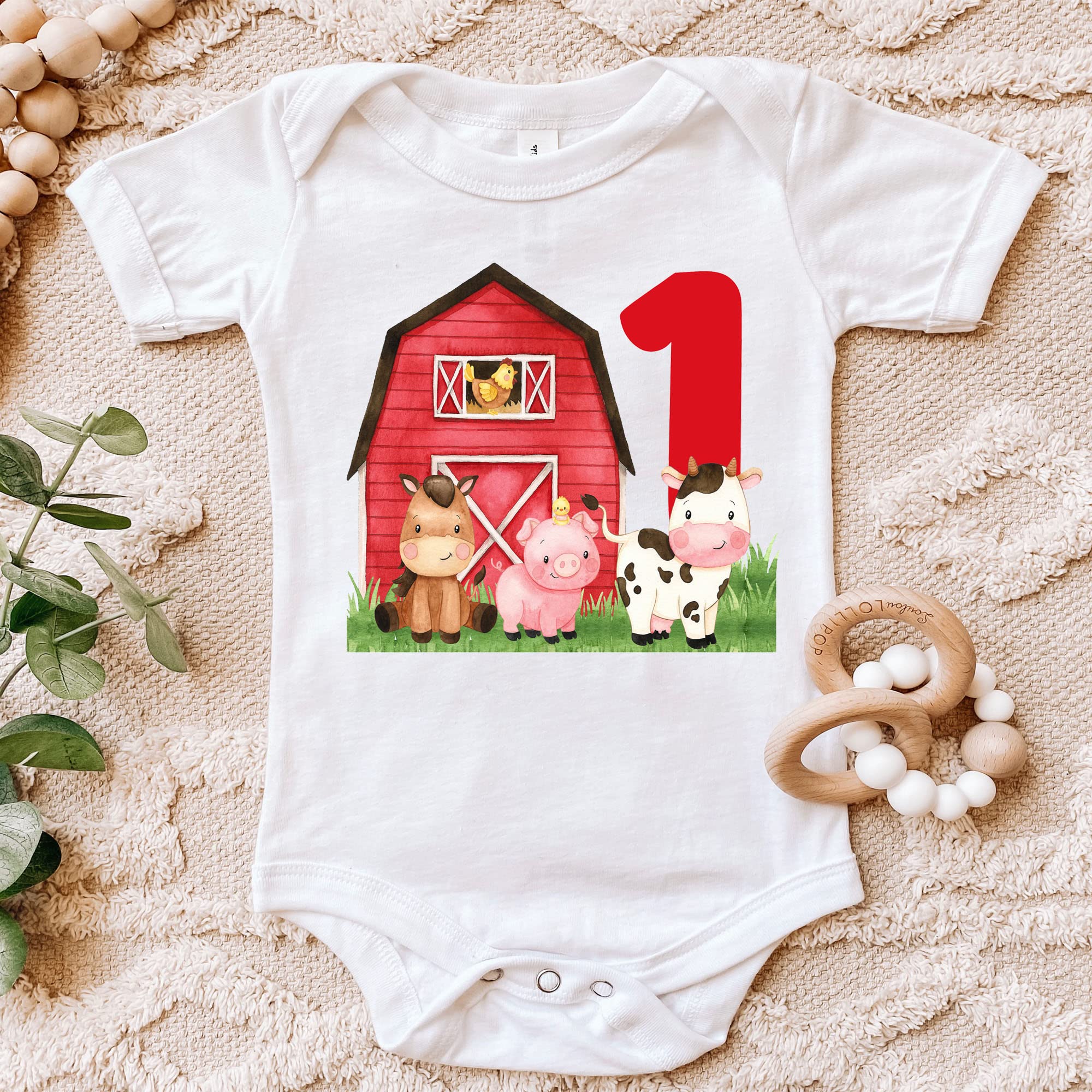 Farm Animal First Birthday Shirt - Cute Barnyard Theme 1st Birthday Outfit for Boys & Girls (12 Months) - Perfect for Farm-Themed Birthday Parties & Photo Shoots