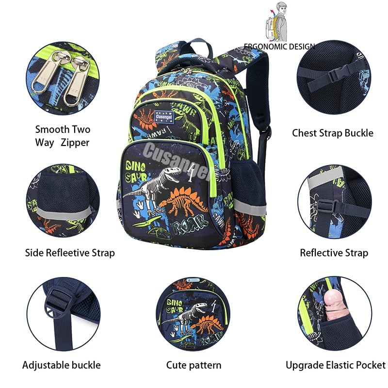 Dinosaur Backpack Set for Boys - 3Pcs with Lunch Box & Pencil Case | School & Travel