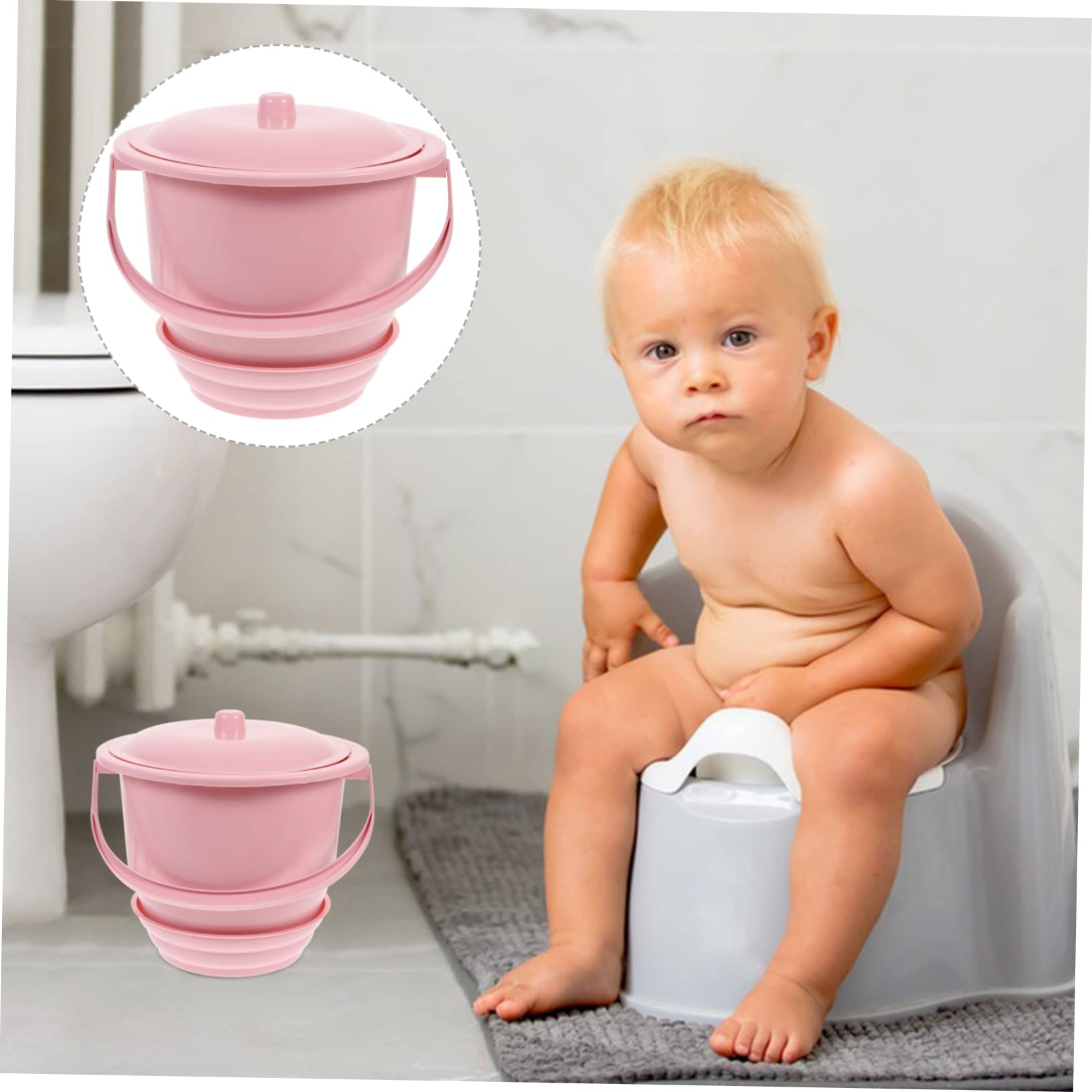 Portable Plastic Bedside Urinal with Lid & Handle - Pink Chamber Pot for Women & Men - Ideal for Travel, Camping, and Home Care Use