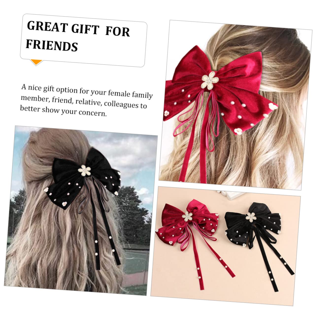 Minkissy 2-Piece Pearl Adorned Big Bow Hair Clips for Women & Girls - Elegant Large Bowknot Hairpin for Wedding, Birthday, Pageant & Special Occasions - Perfect Hair Accessories for Bridal, Prom, Party & Daily Wear
