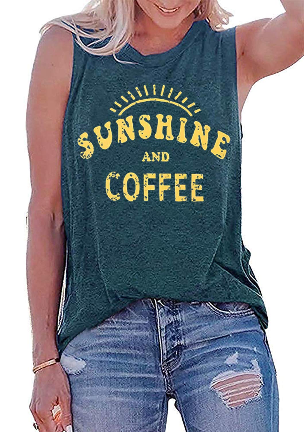 Funny Coffee Graphic Tee - Summer Sunshine Letter Print T-Shirt for Women | Cute Short Sleeve Crew Neck Top for Casual Wear, Coffee Dates & Summer Outfits