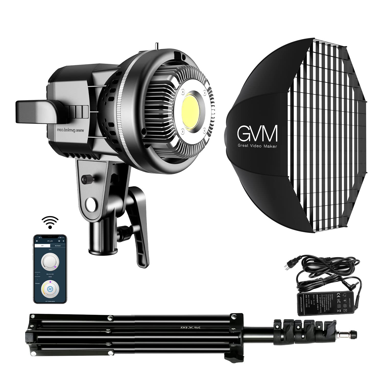 GVM 80W LED Video Light Kit with 22in Softbox & Tripod Stand - 5600K Daylight, CRI97+ for Photography, YouTube, Wedding & Studio Lighting | Bowens Mount Compatible | Perfect for Vlogging, Live Streaming & Portrait Photography