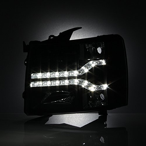 AKKON Dual LED DRL Black Housing Projector Headlights for Chevy Silverado Pickup Truck - Upgrade Your Night Driving & Off-Road Adventure Lighting